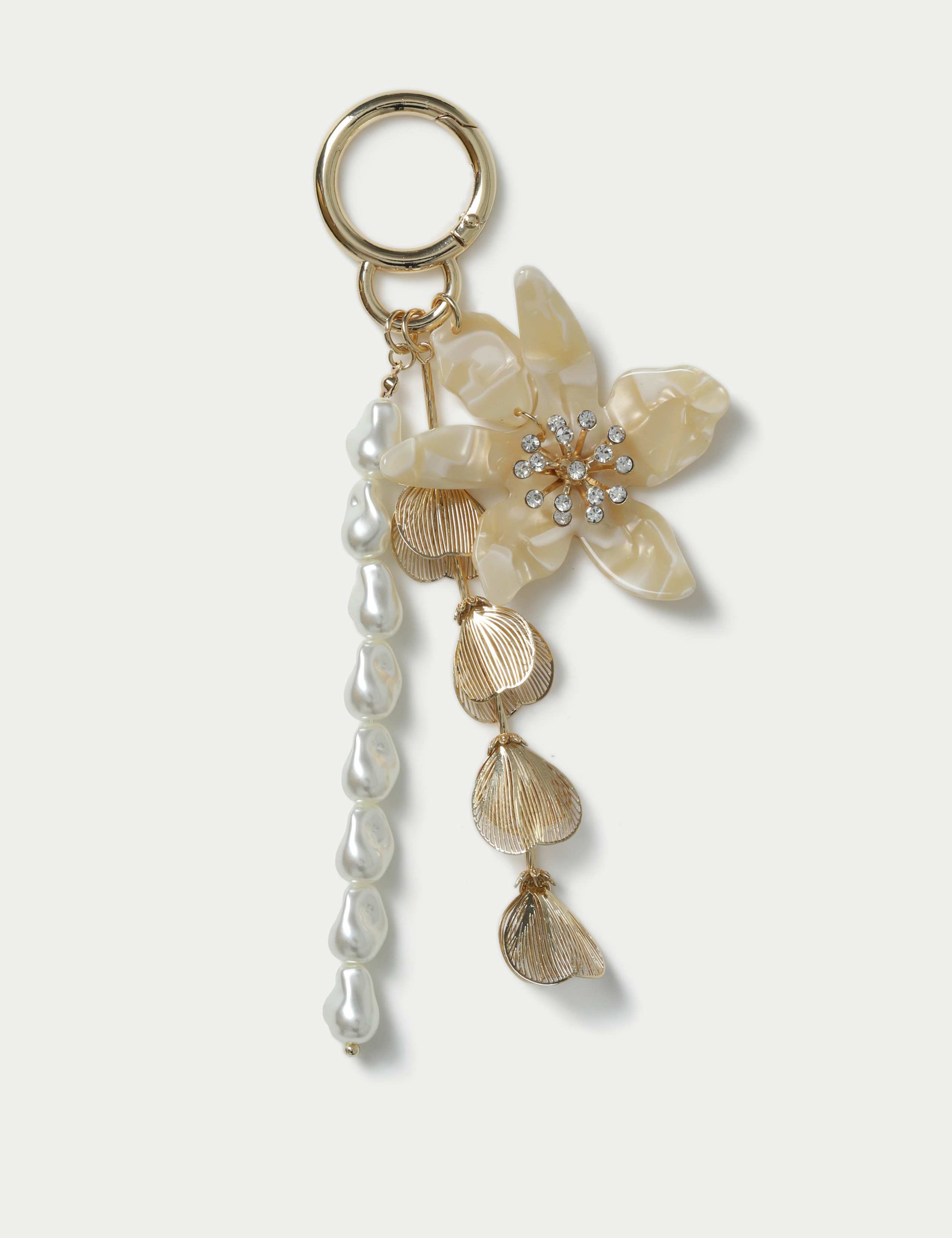 Floral and Pearl Drop Bag Charm 1 of 2