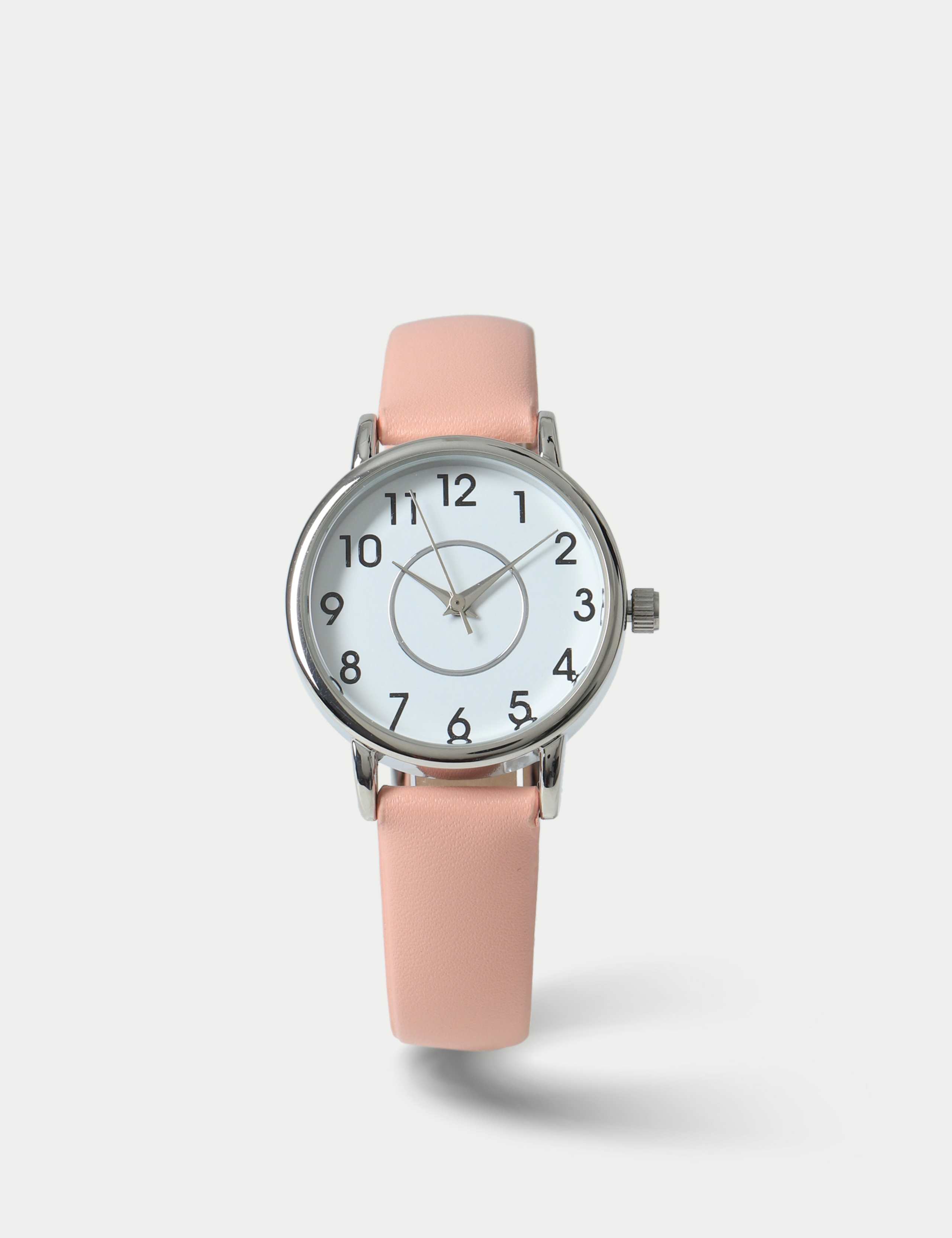 Pink Minimalist Faux Leather Strap Watch 1 of 3