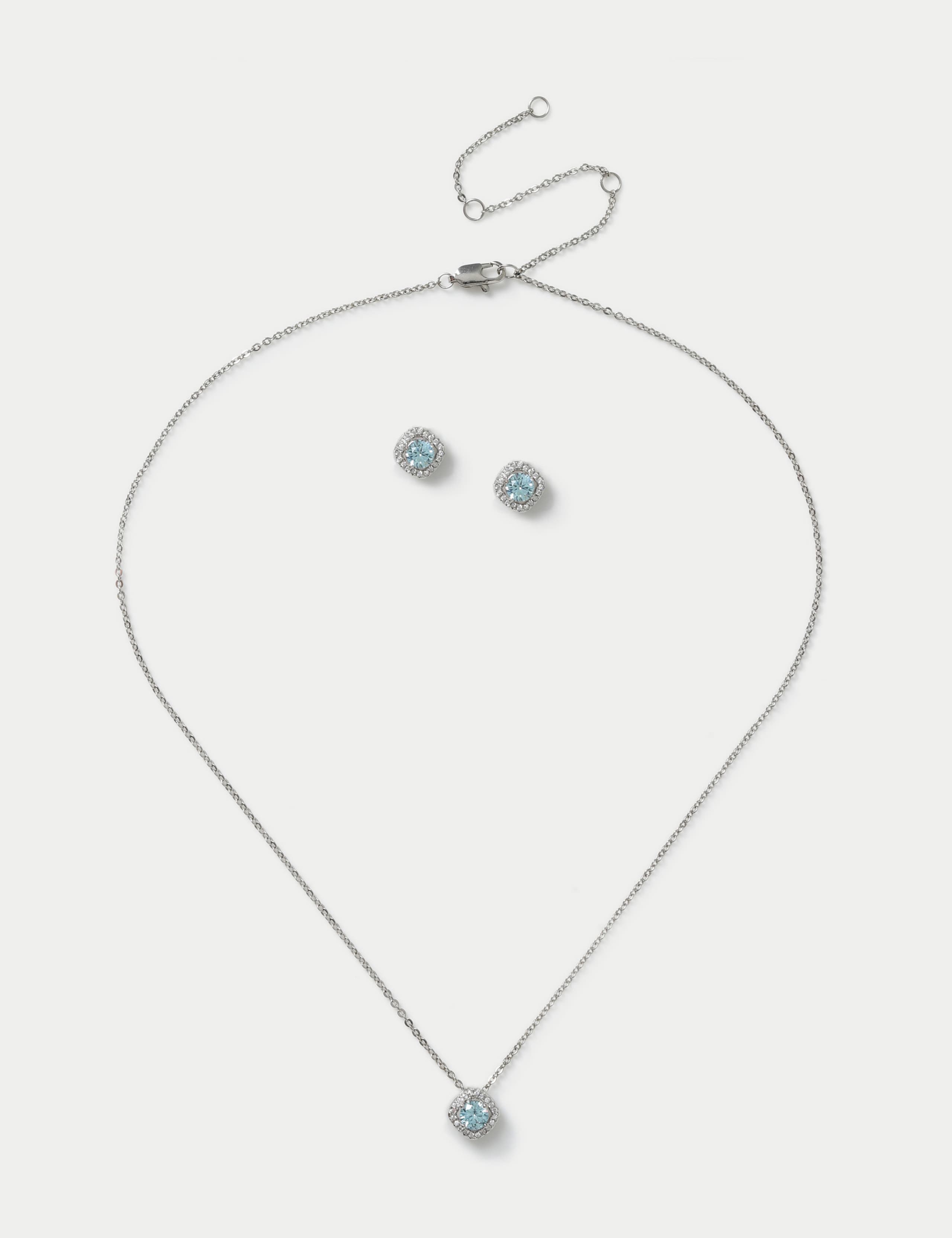 Platinum Plated March Birthstone Earring and Necklace Set 2 of 3