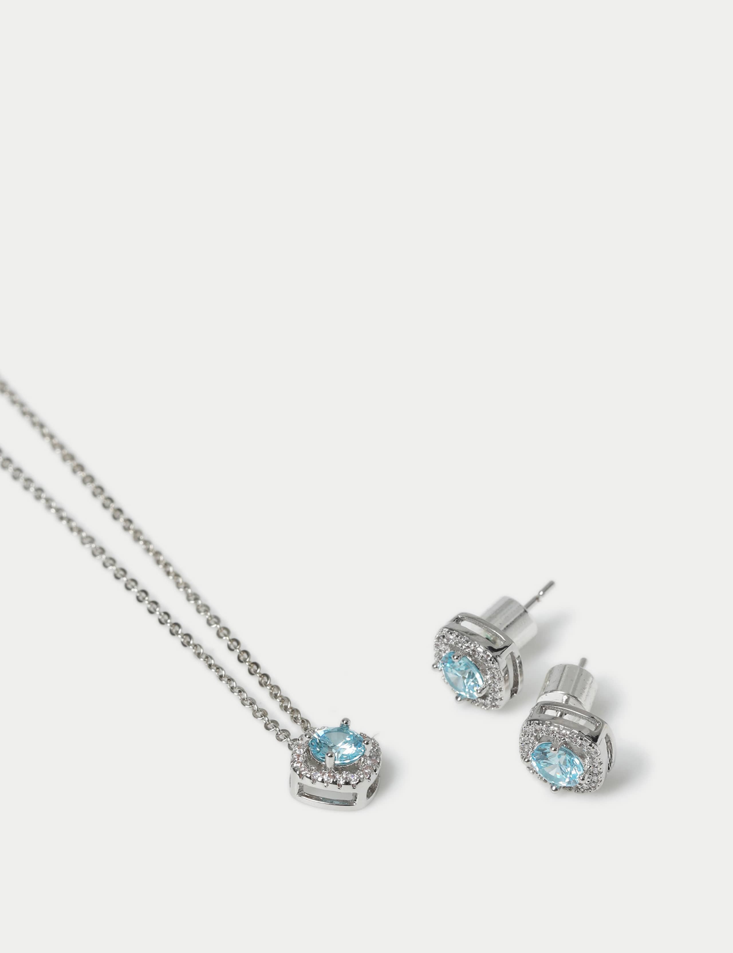 Platinum Plated March Birthstone Earring and Necklace Set 3 of 3