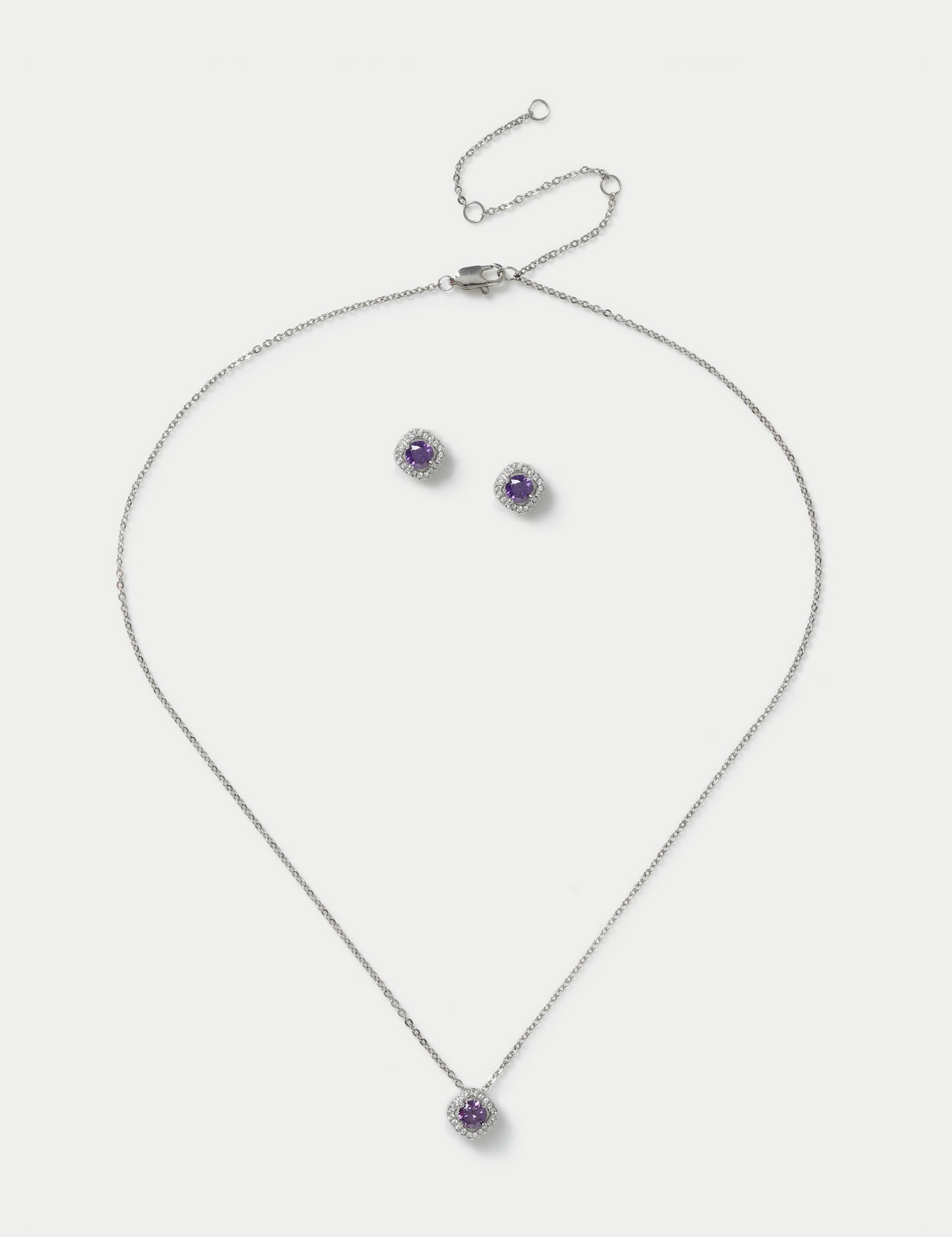 Platinum Plated February Birthstone Earring and Necklace Set 2 of 3
