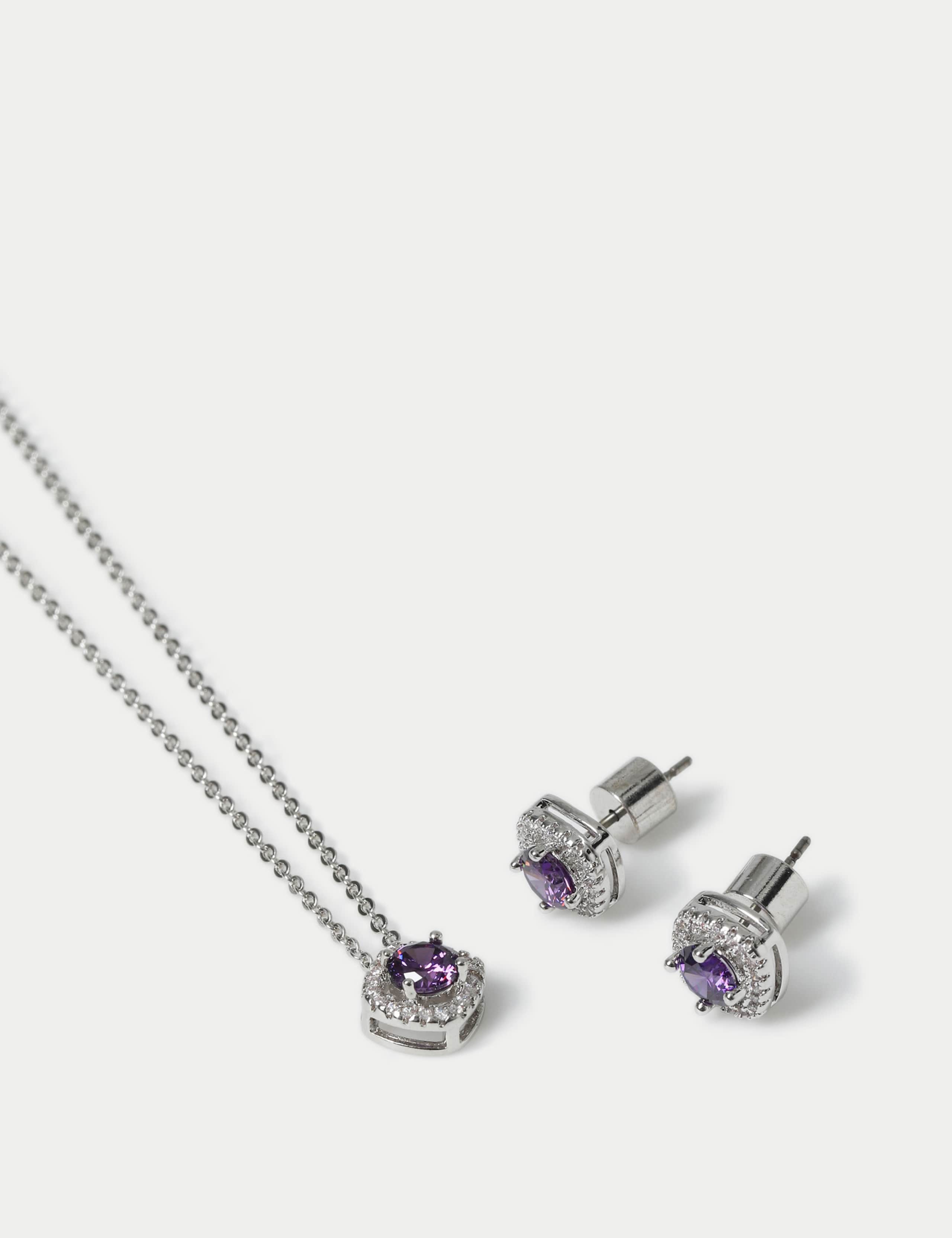 Platinum Plated February Birthstone Earring and Necklace Set 3 of 3