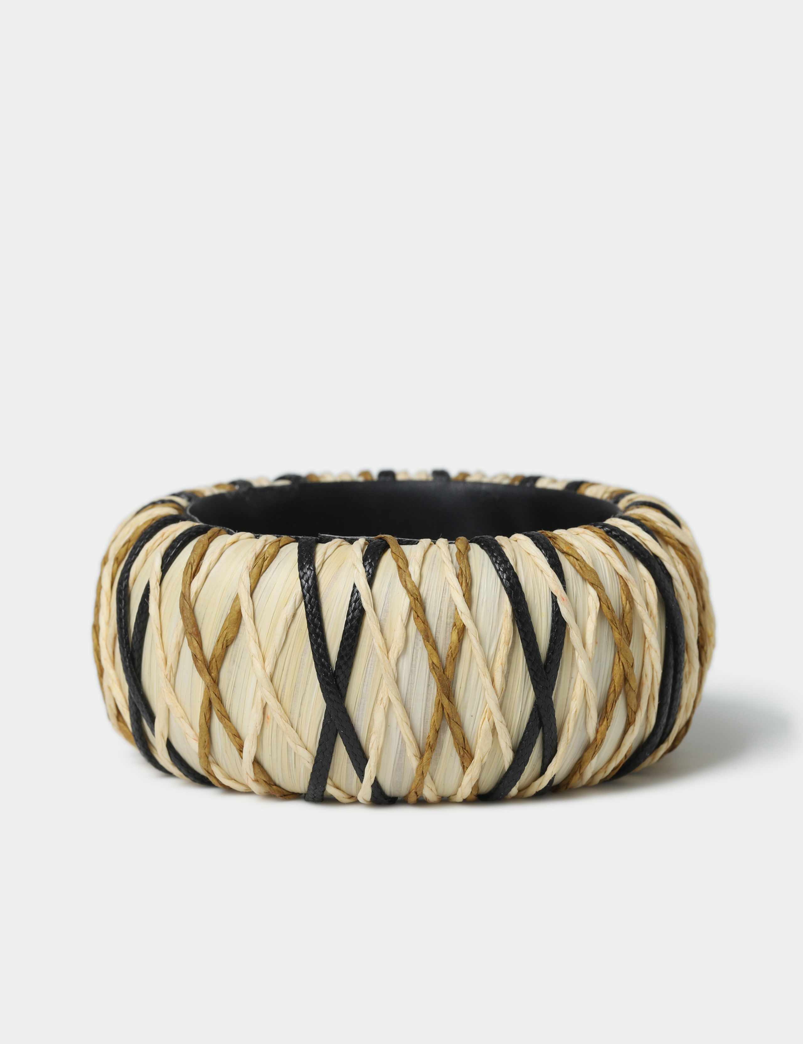 Cream and Multi Colour Thread Wooden Bangle 1 of 2
