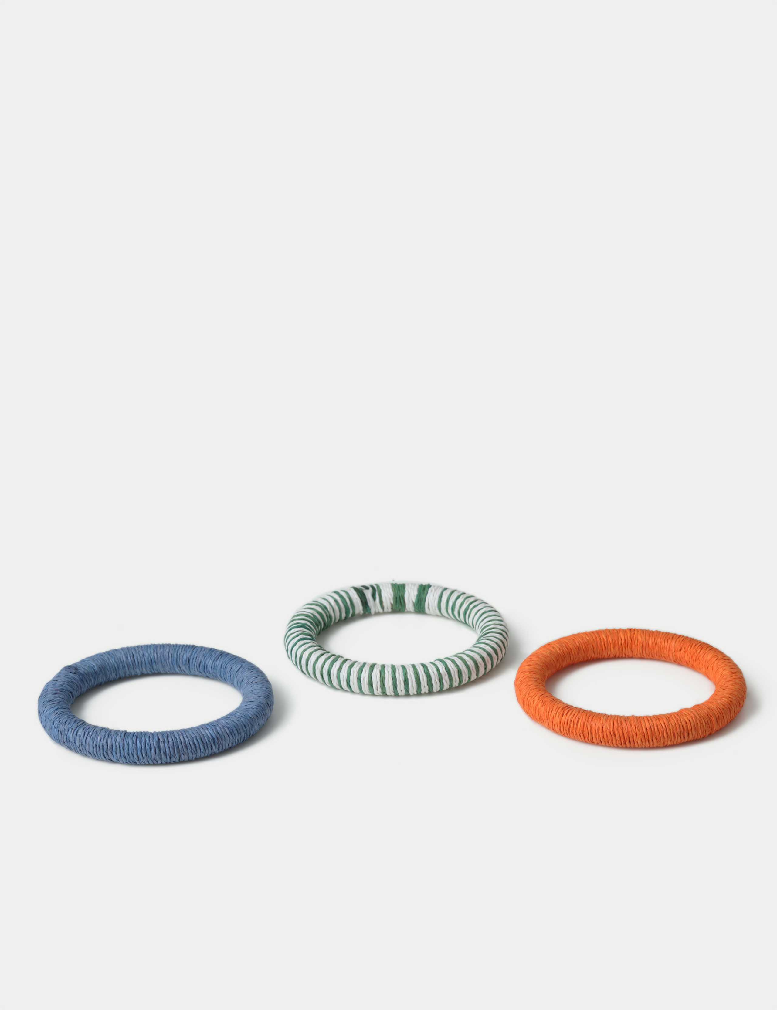 3 Pack Orange and Blue Strip Wooden Bangle Set 2 of 2