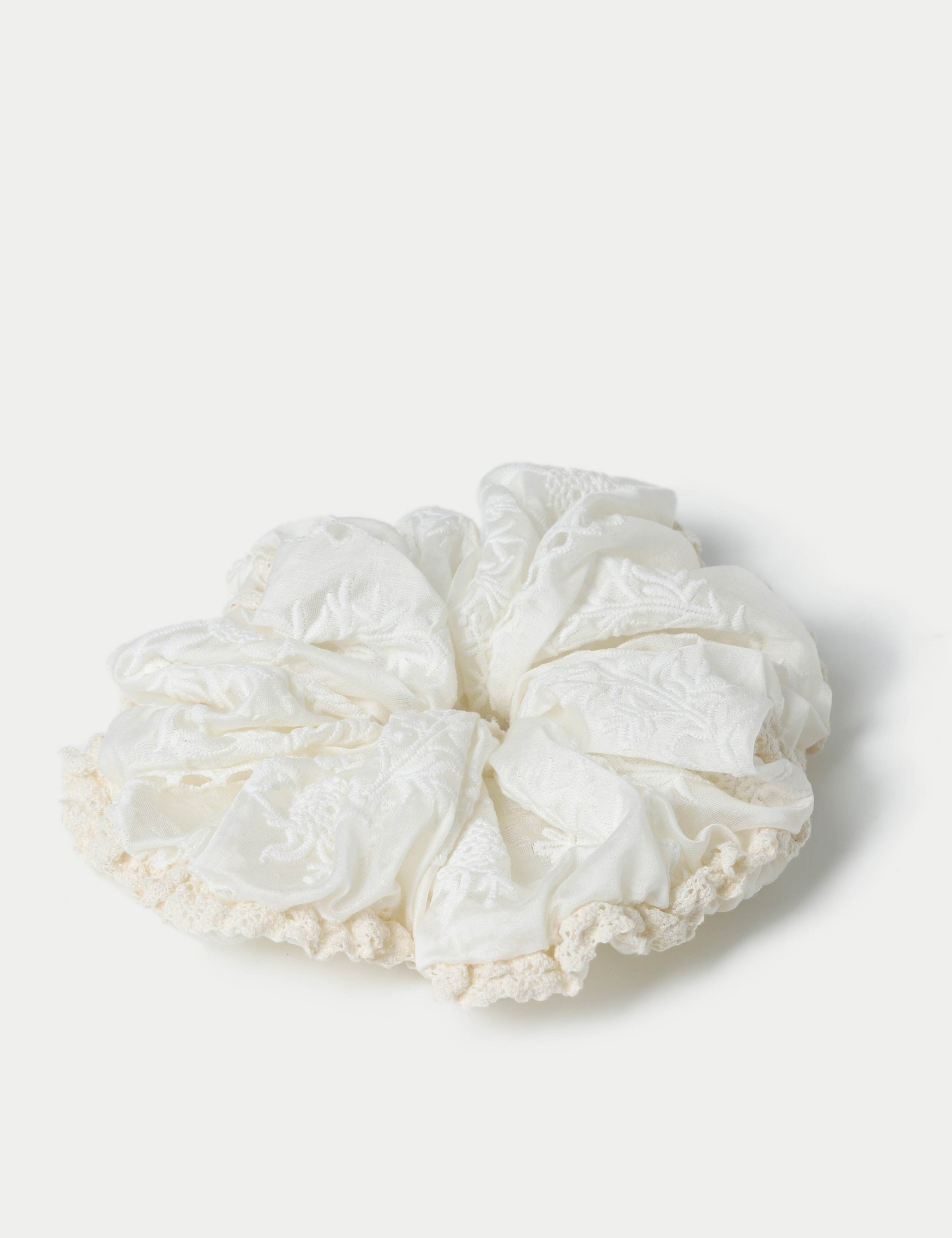 Cream Mixed Fabric Hair Scrunchie 2 of 2