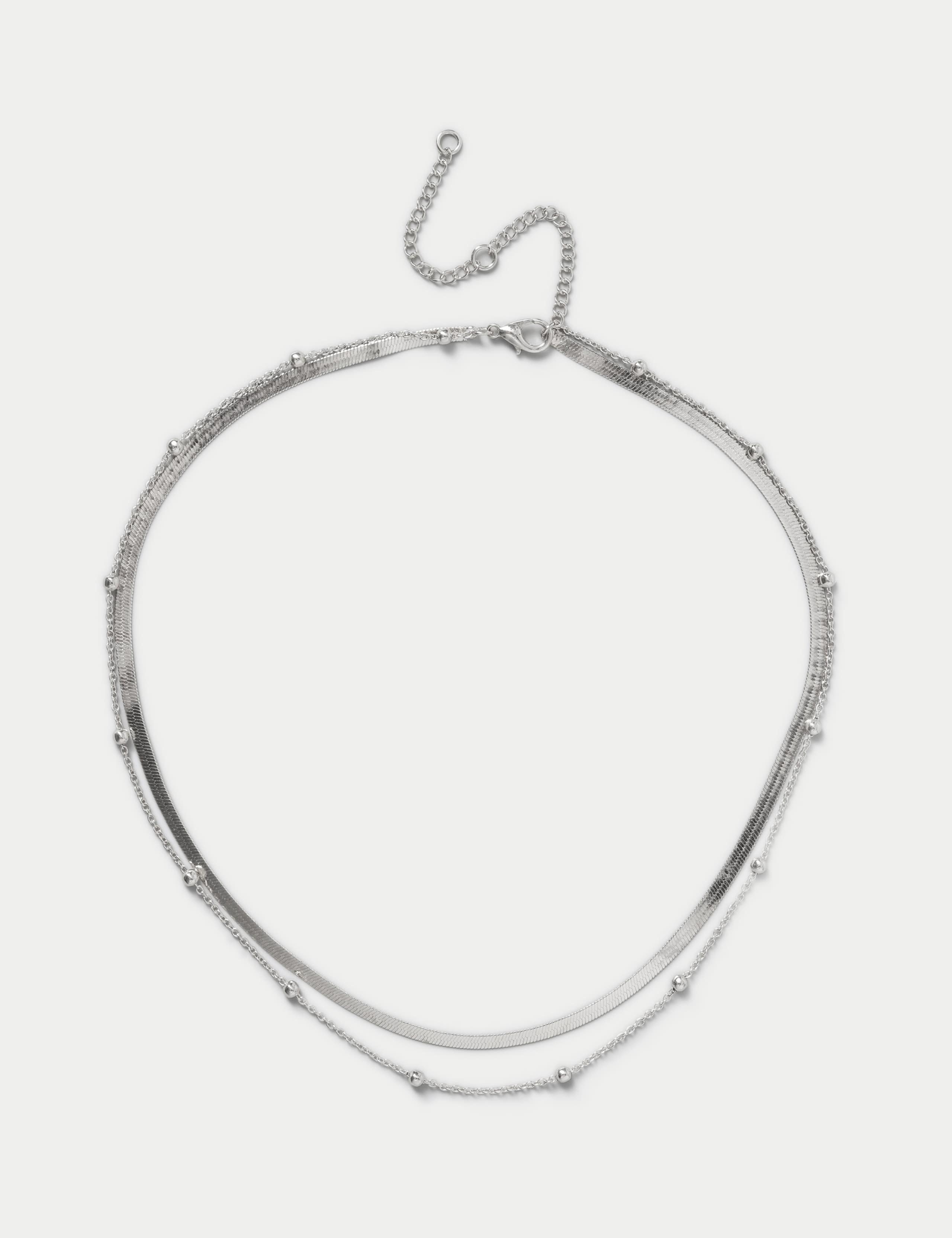 Sliver Tone Multirow Necklace 1 of 2