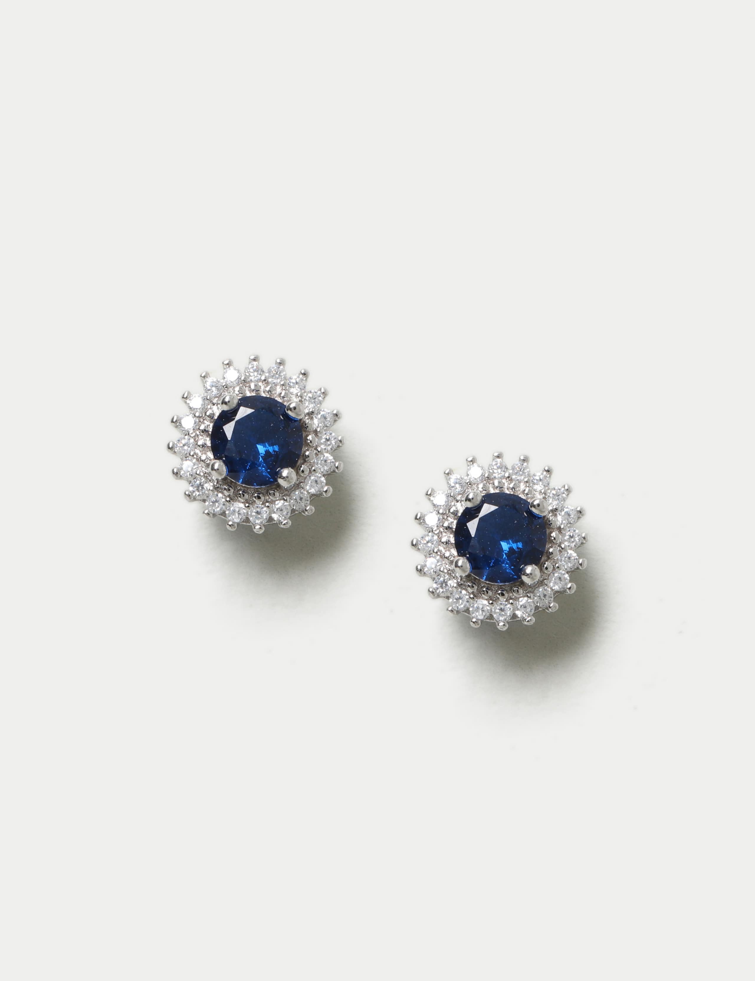 Platinum Plated Blue Stud Earrings 1 of 2