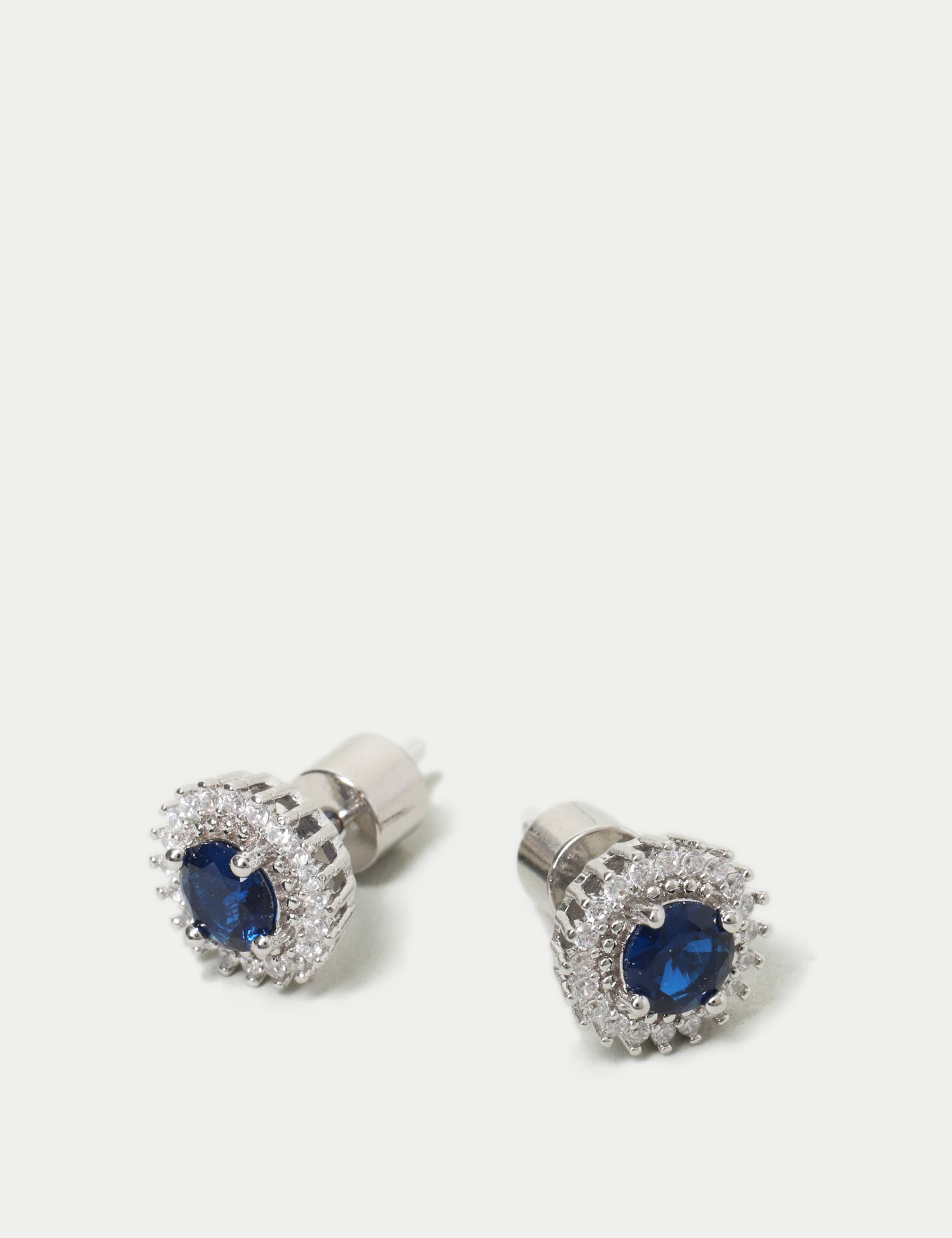 Platinum Plated Blue Stud Earrings 2 of 2