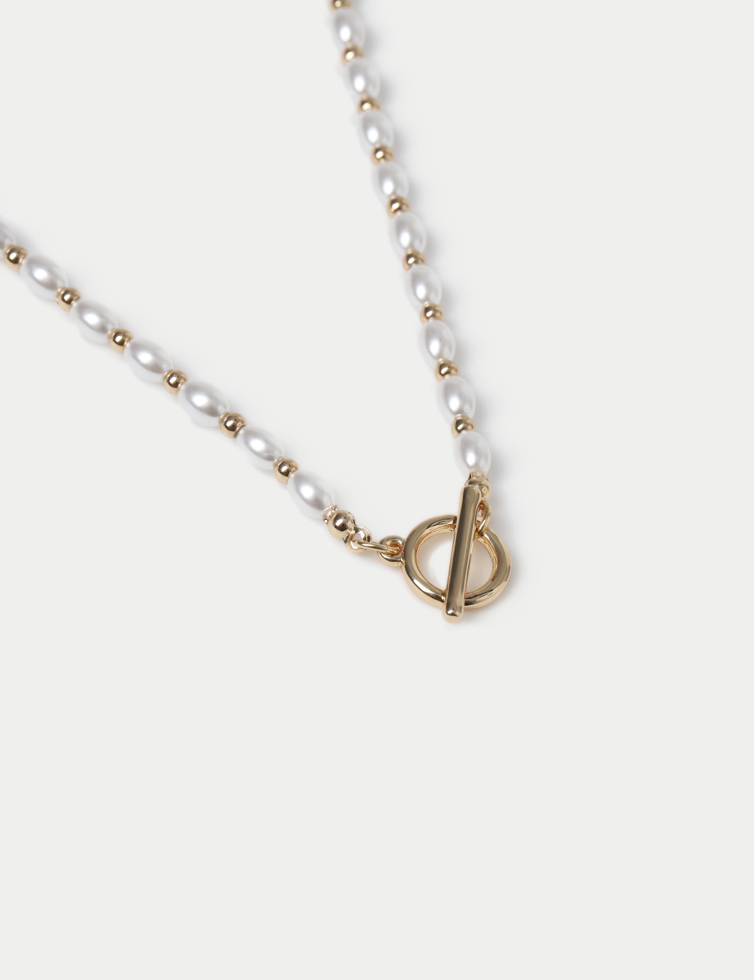 Gold Tone T-Bar Pearl Effect  Necklace 2 of 2