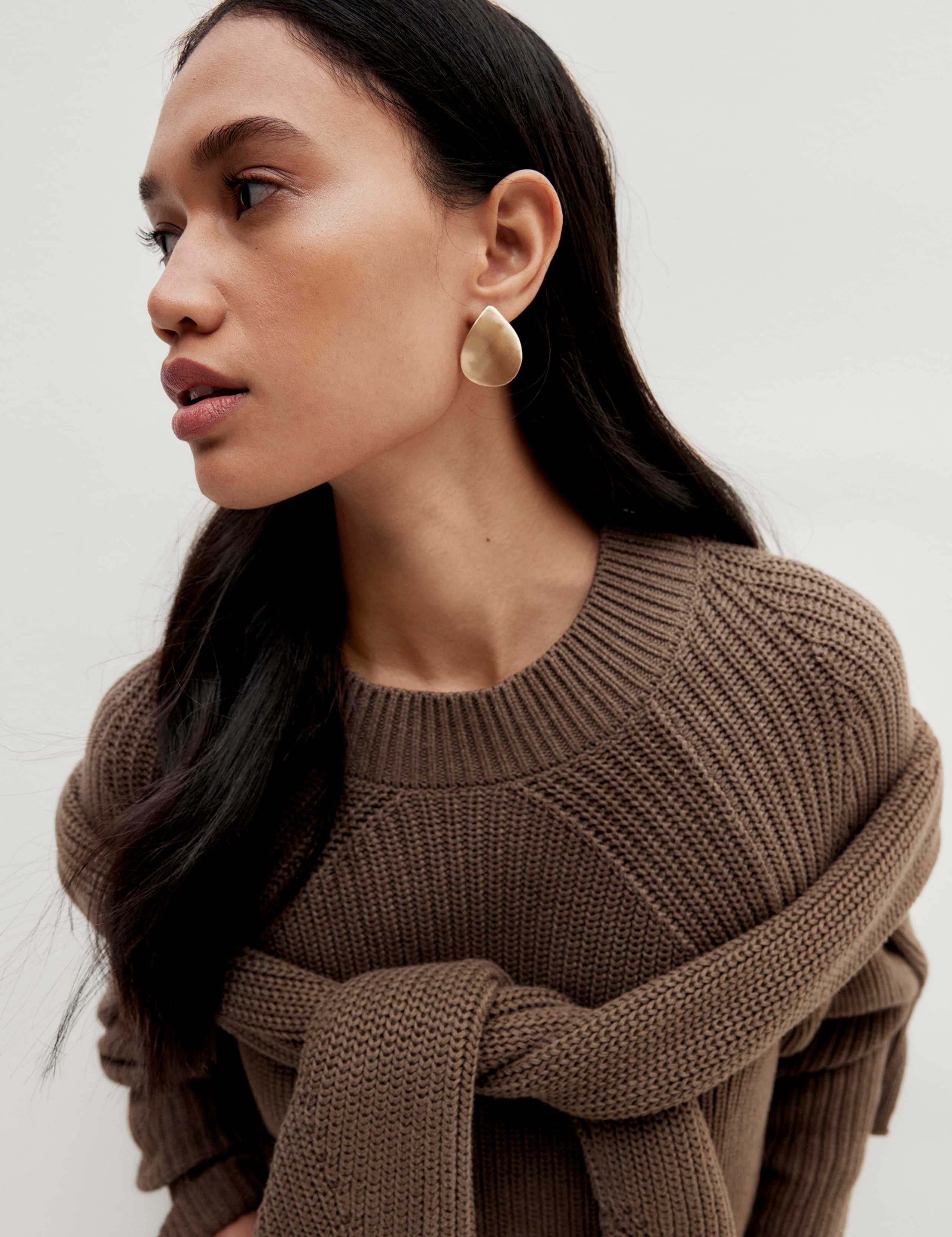 Gold Tone Brushed Stud Earring 3 of 3