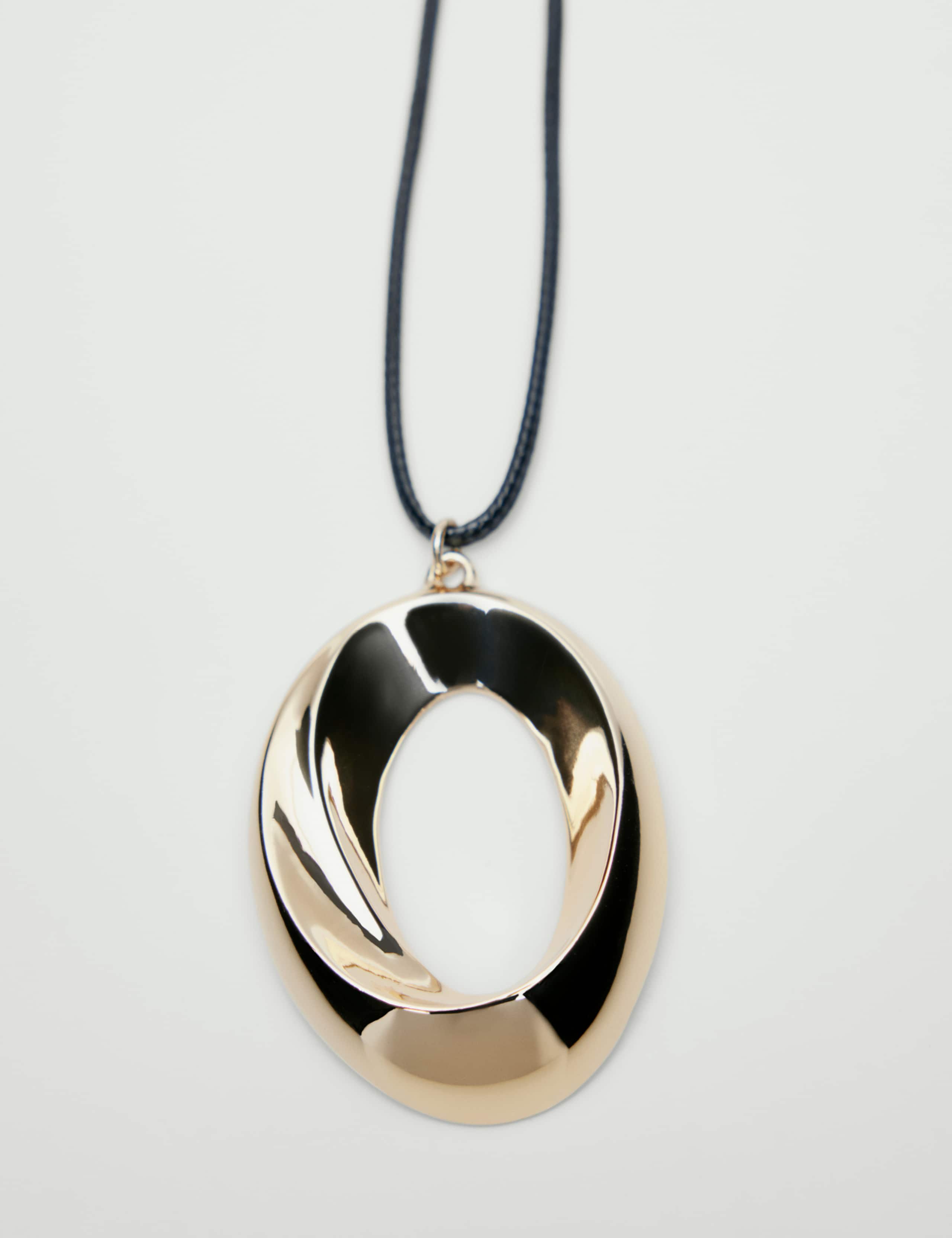 Gold Tone Open Circle Black Cord Pendant Necklace 4 of 4