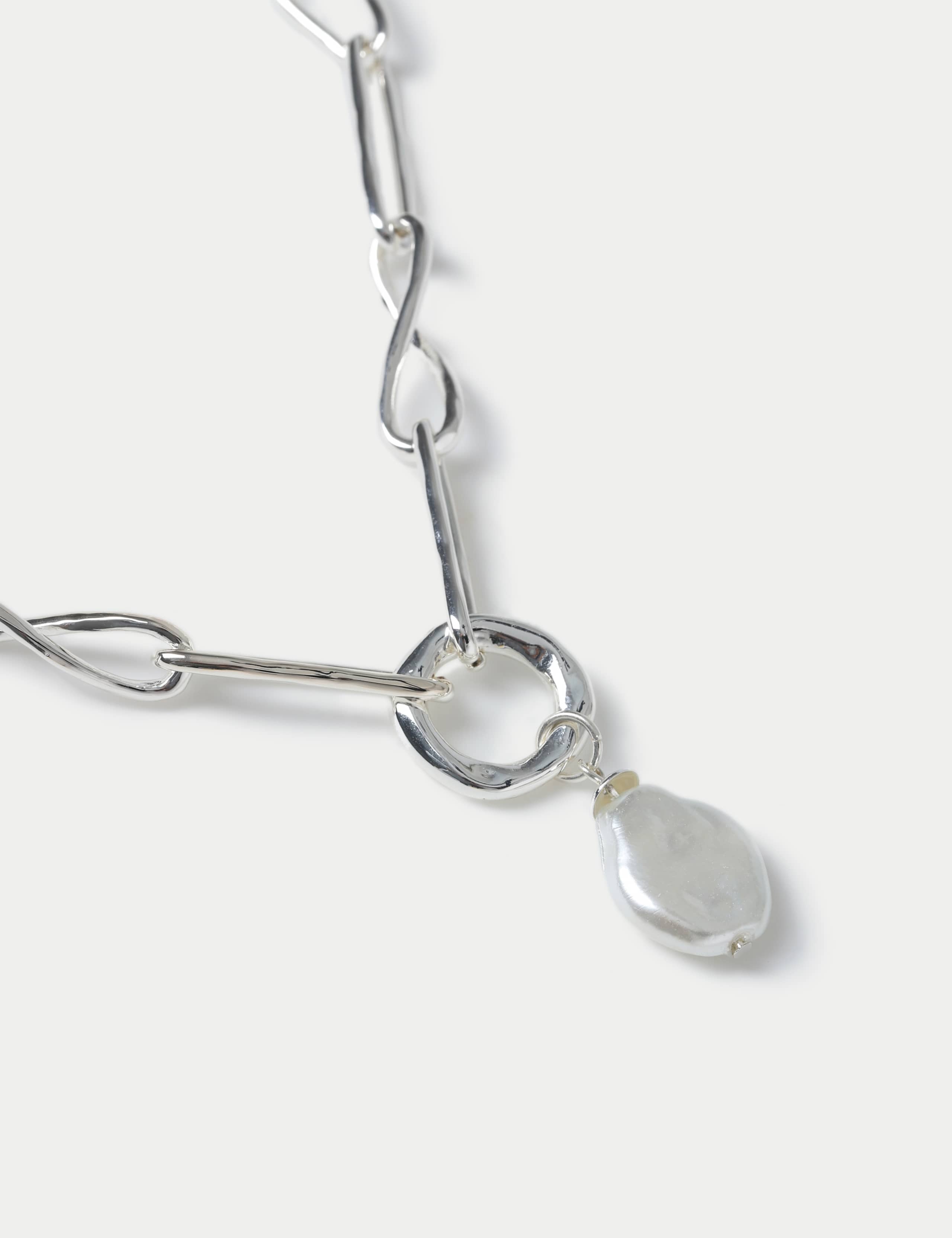 Silver Tone and Pearl Paperclip Necklace 2 of 2