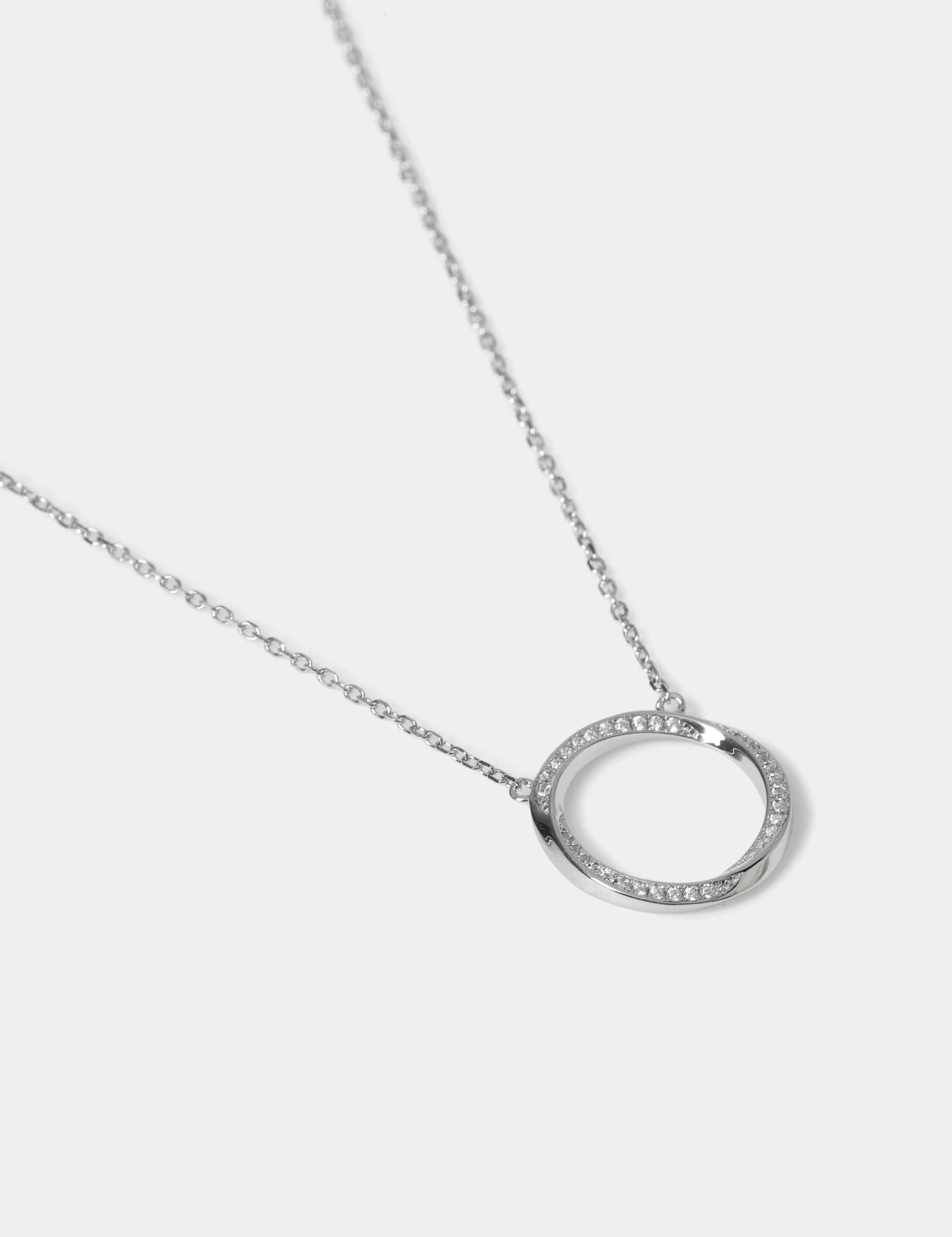 925 Sterling Silver Pave Circle Necklace 2 of 2
