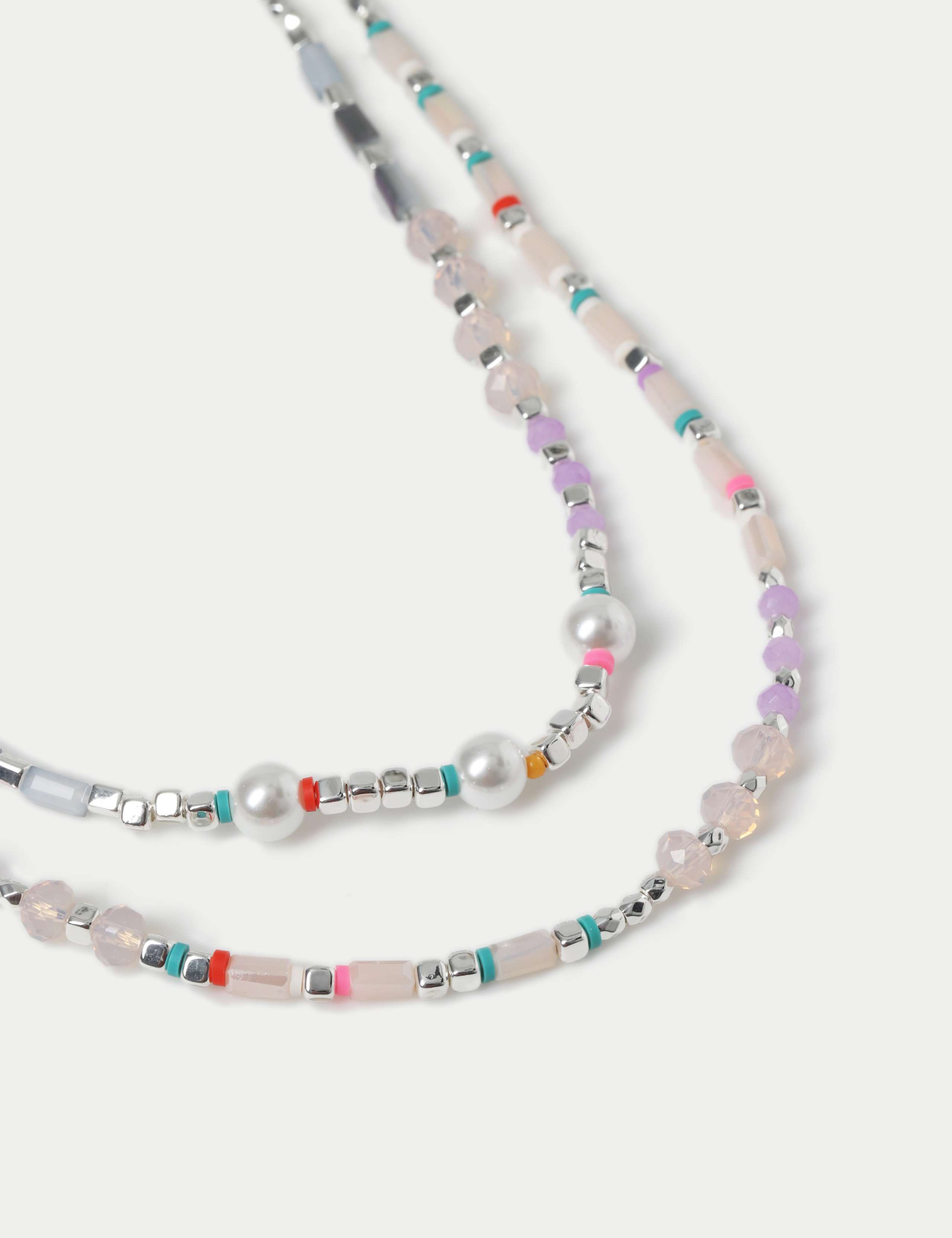 Glass Beaded Pearl Multi Row Necklace 2 of 2