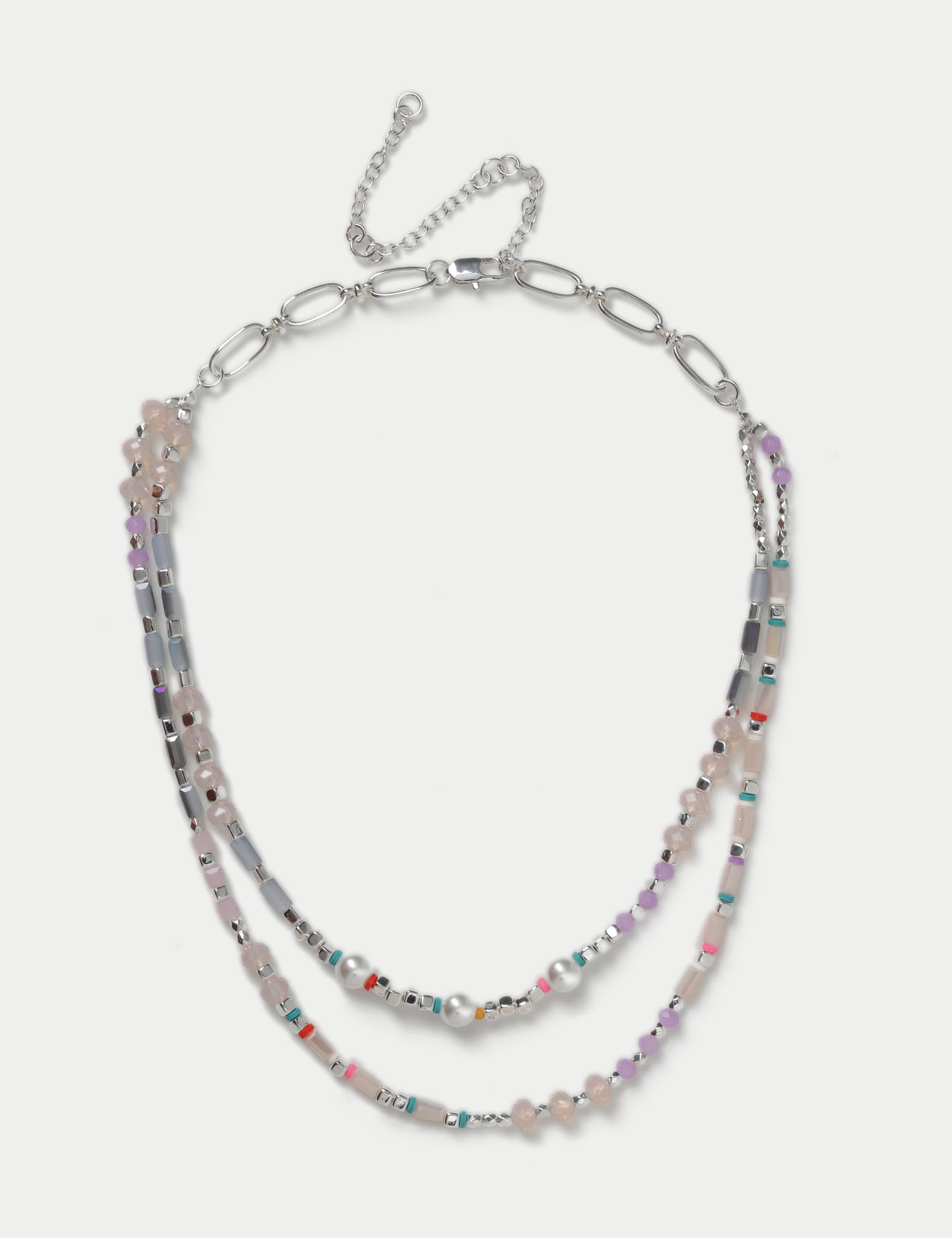 Glass Beaded Pearl Multi Row Necklace 1 of 2