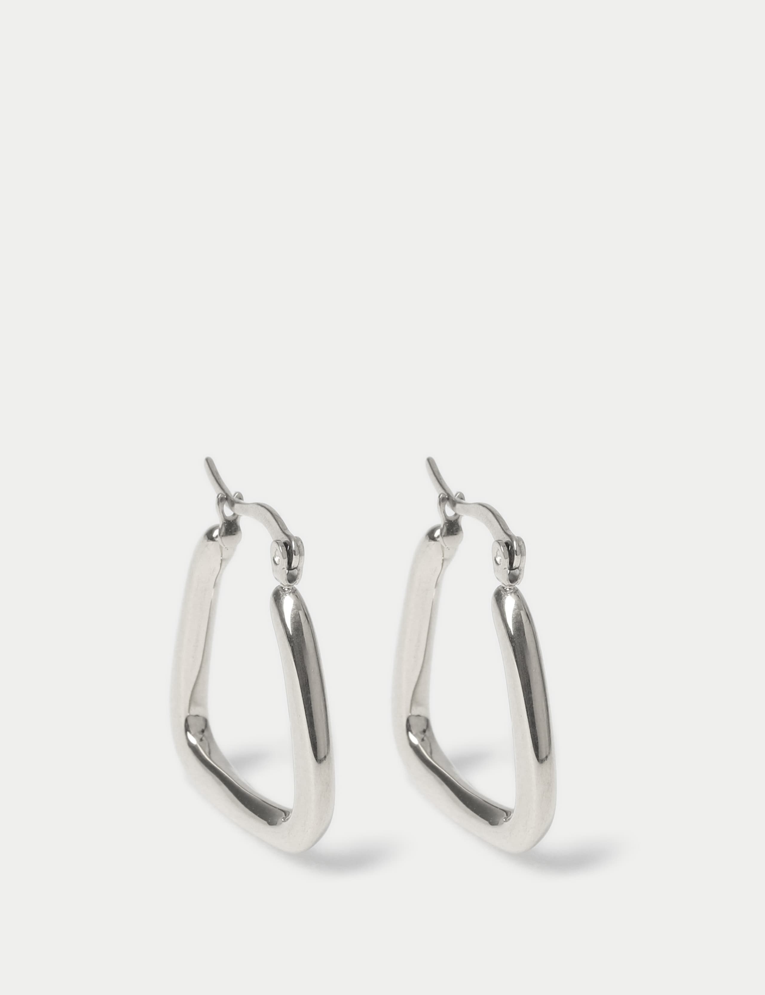 Silver Tone Square Hoop Earrings 2 of 2