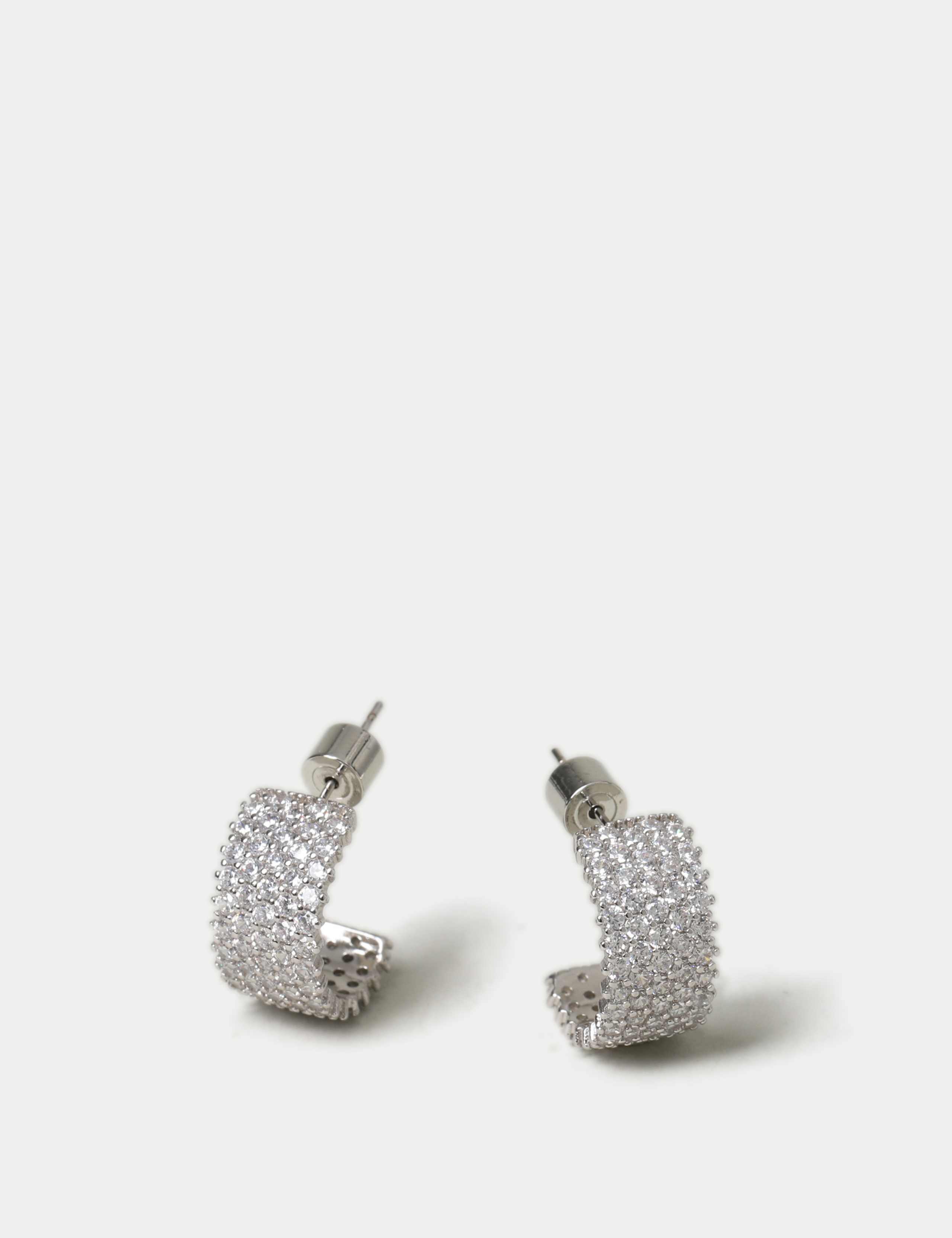 Platinum Plated Cubic Zirconia Wide Hoop Earrings 1 of 2