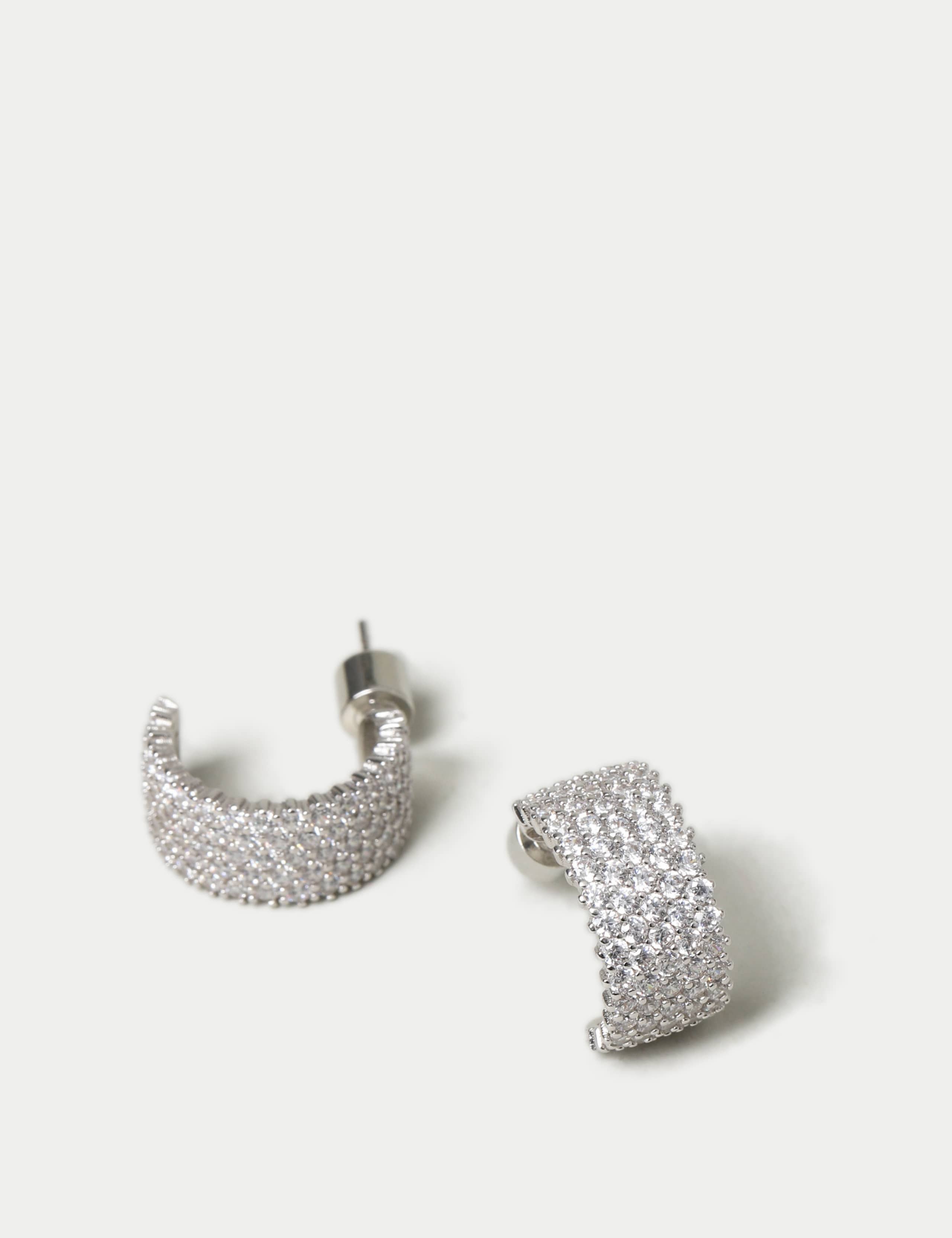 Platinum Plated Cubic Zirconia Wide Hoop Earrings 2 of 2