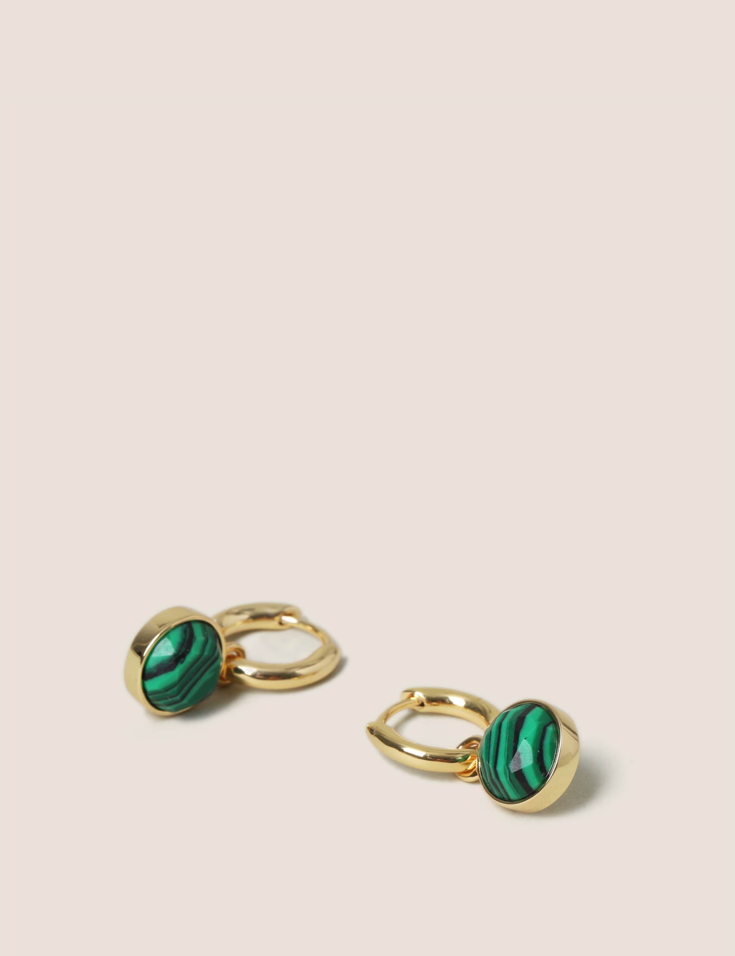 Gold Plated Semi Precious Green Hoop Earrings 2 of 2