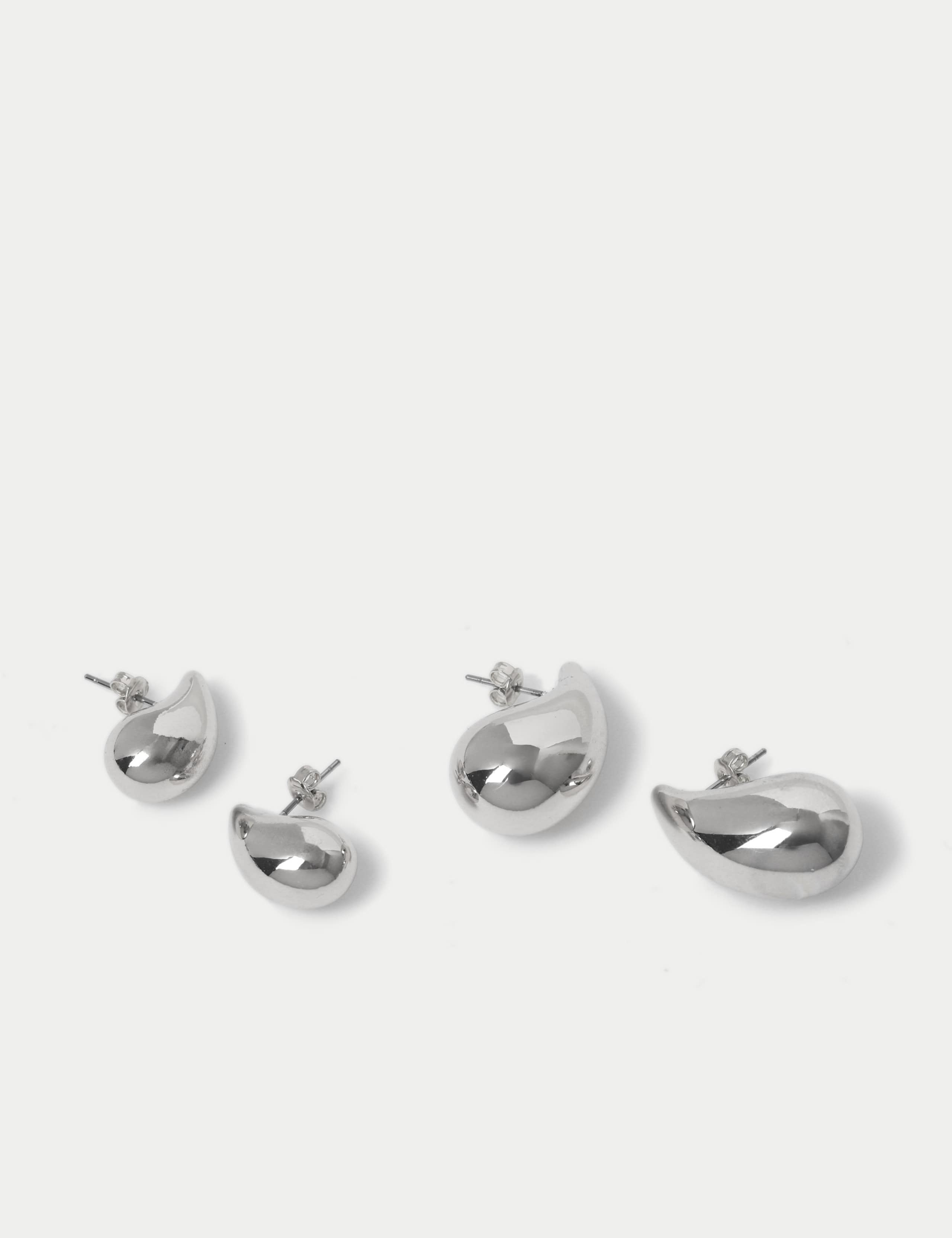 2 Pack Silver Tone Dome Tear Drop Earrings 1 of 3