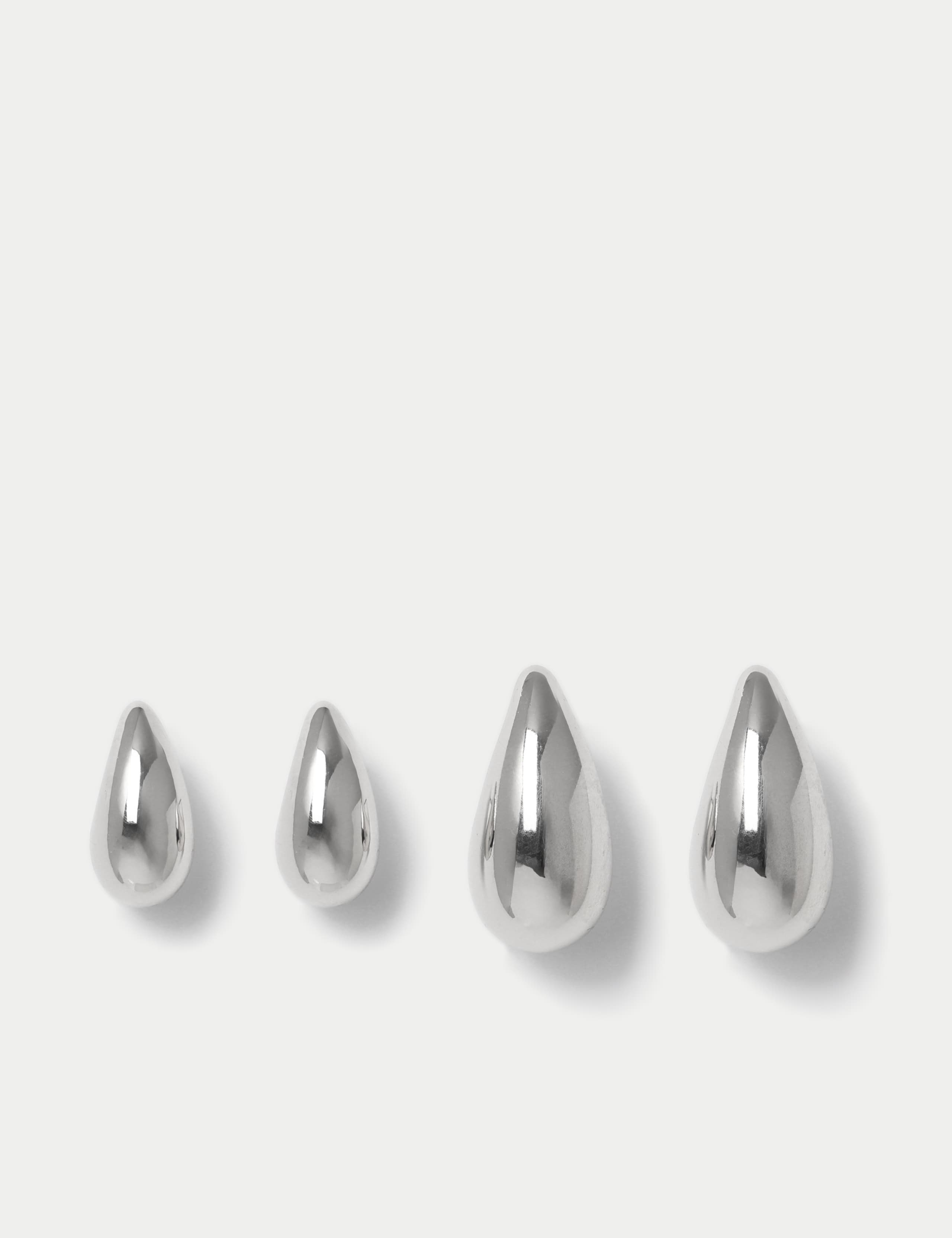 2 Pack Silver Tone Dome Tear Drop Earrings 2 of 3