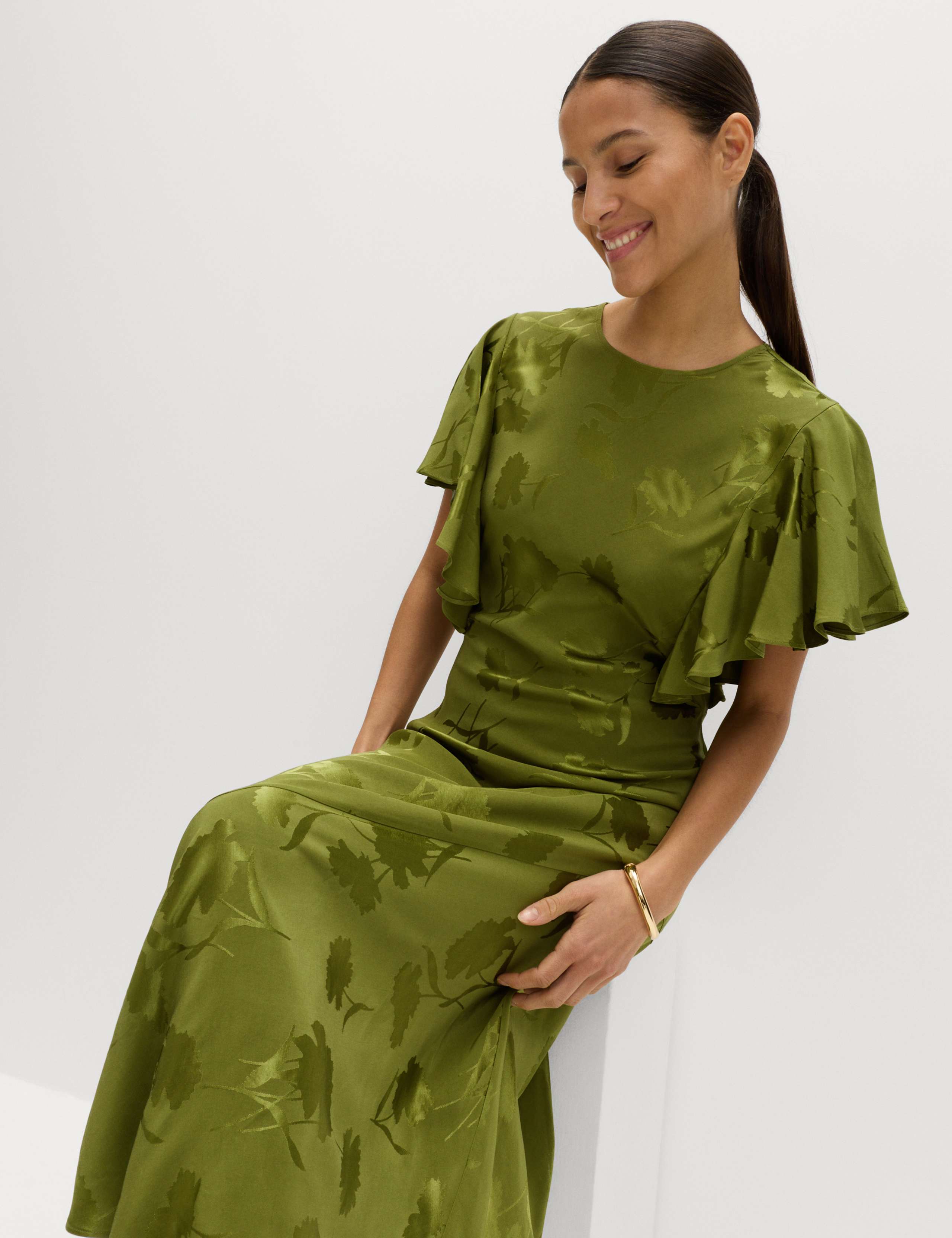 Floral Jacquard Angel Sleeve Midaxi Dress 1 of 6