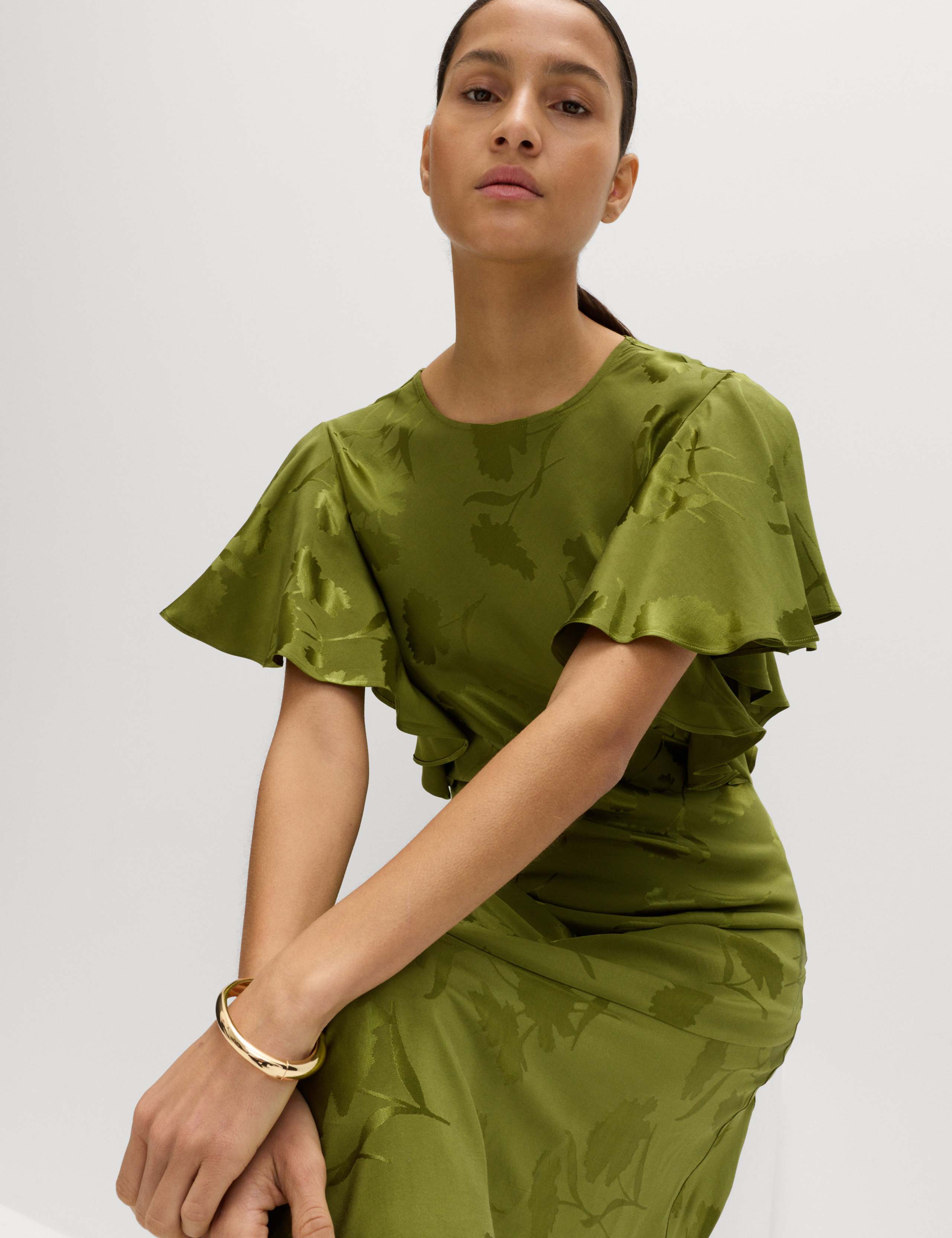 Floral Jacquard Angel Sleeve Midaxi Dress 3 of 6