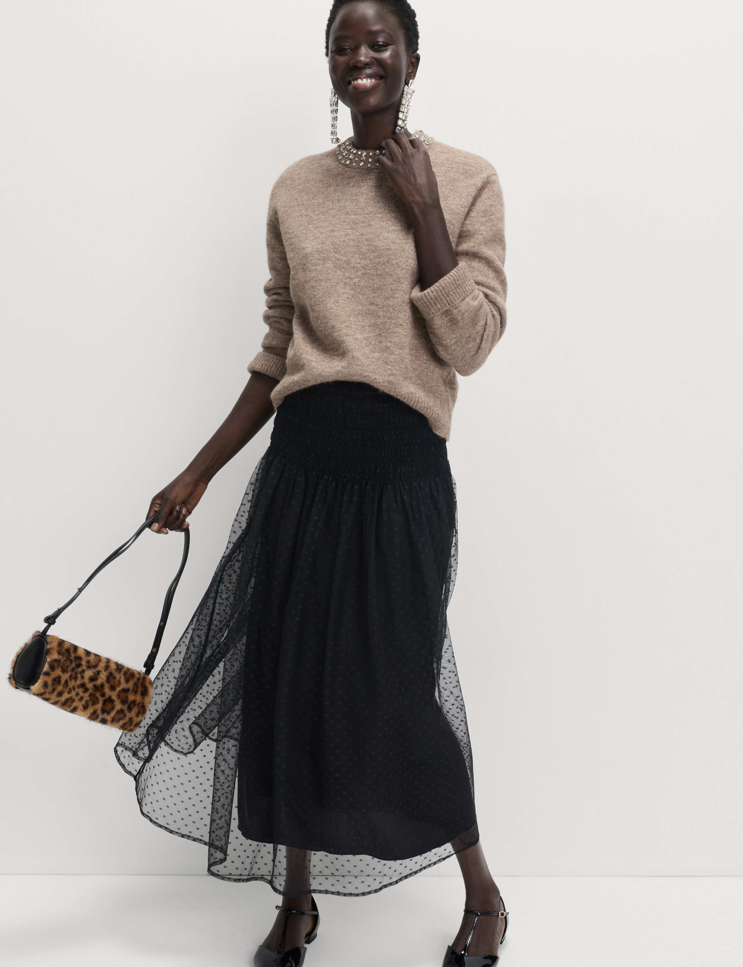 Lace Shirred Midaxi A-Line Skirt 1 of 5