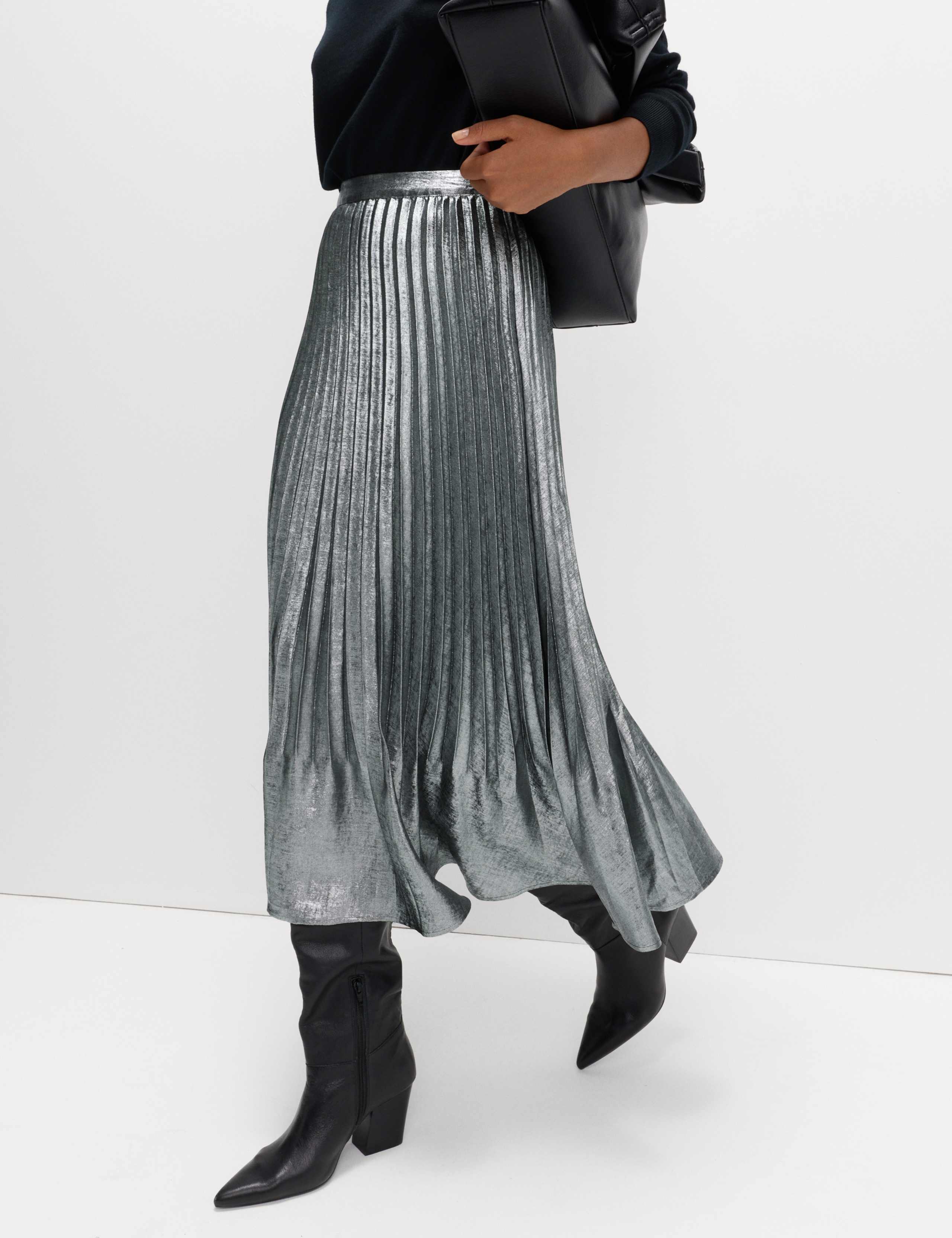 Metallic Pleated Midi Skirt 3 of 5