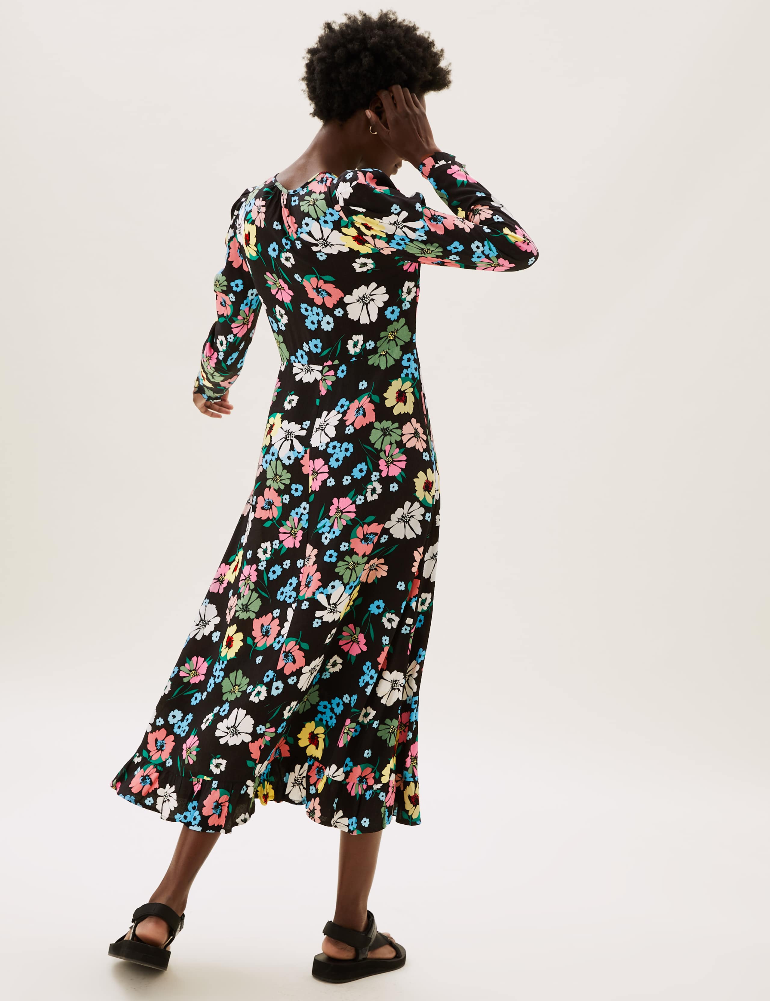Floral Tie Neck Midi Tea Dress 4 of 6