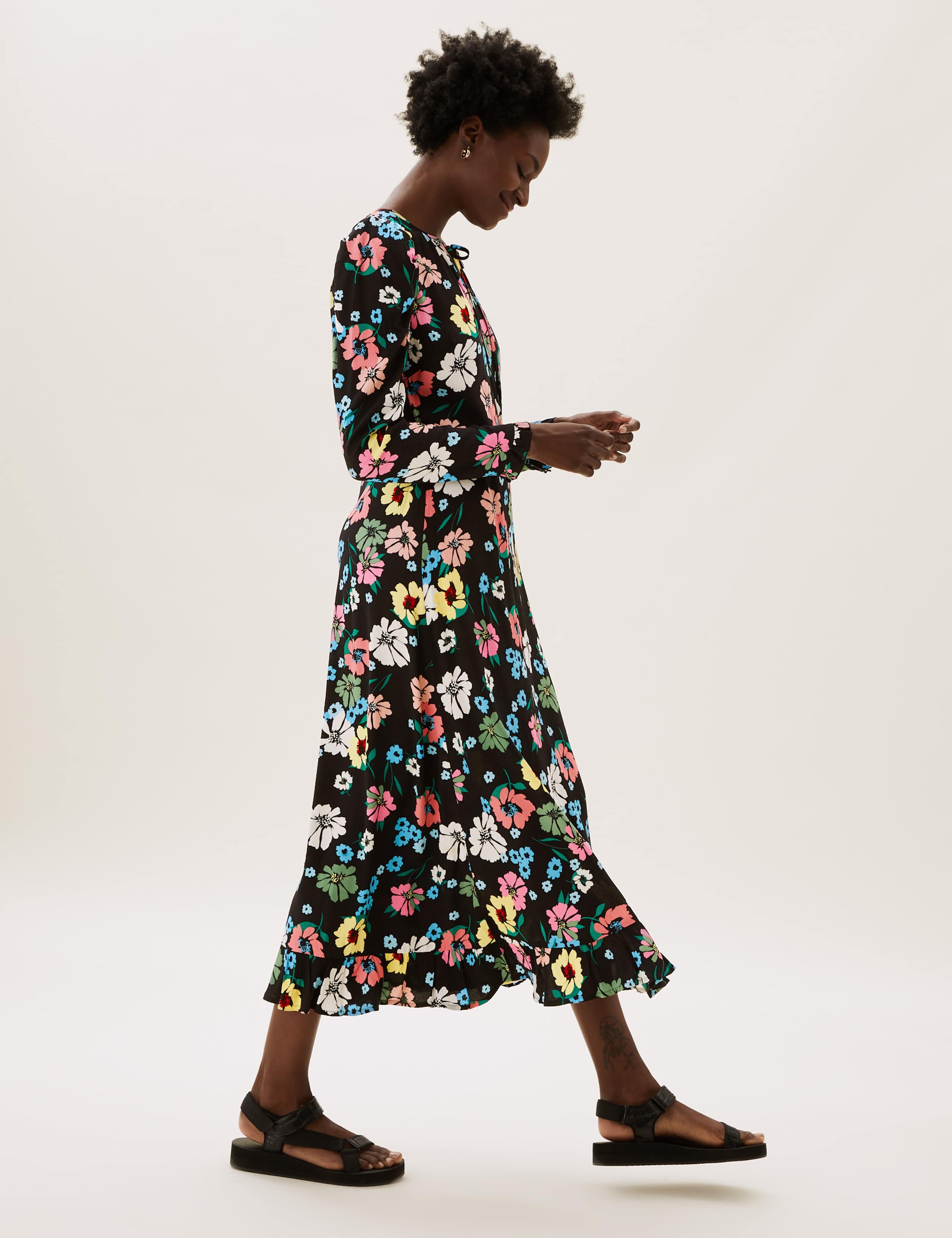 Floral Tie Neck Midi Tea Dress 5 of 6