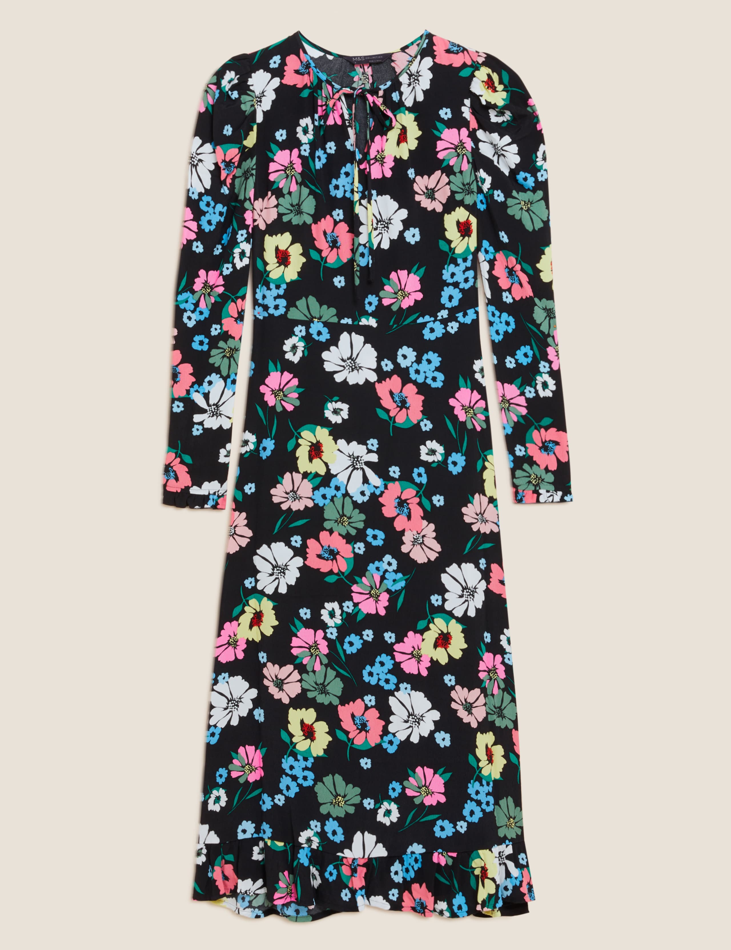 Floral Tie Neck Midi Tea Dress 2 of 6
