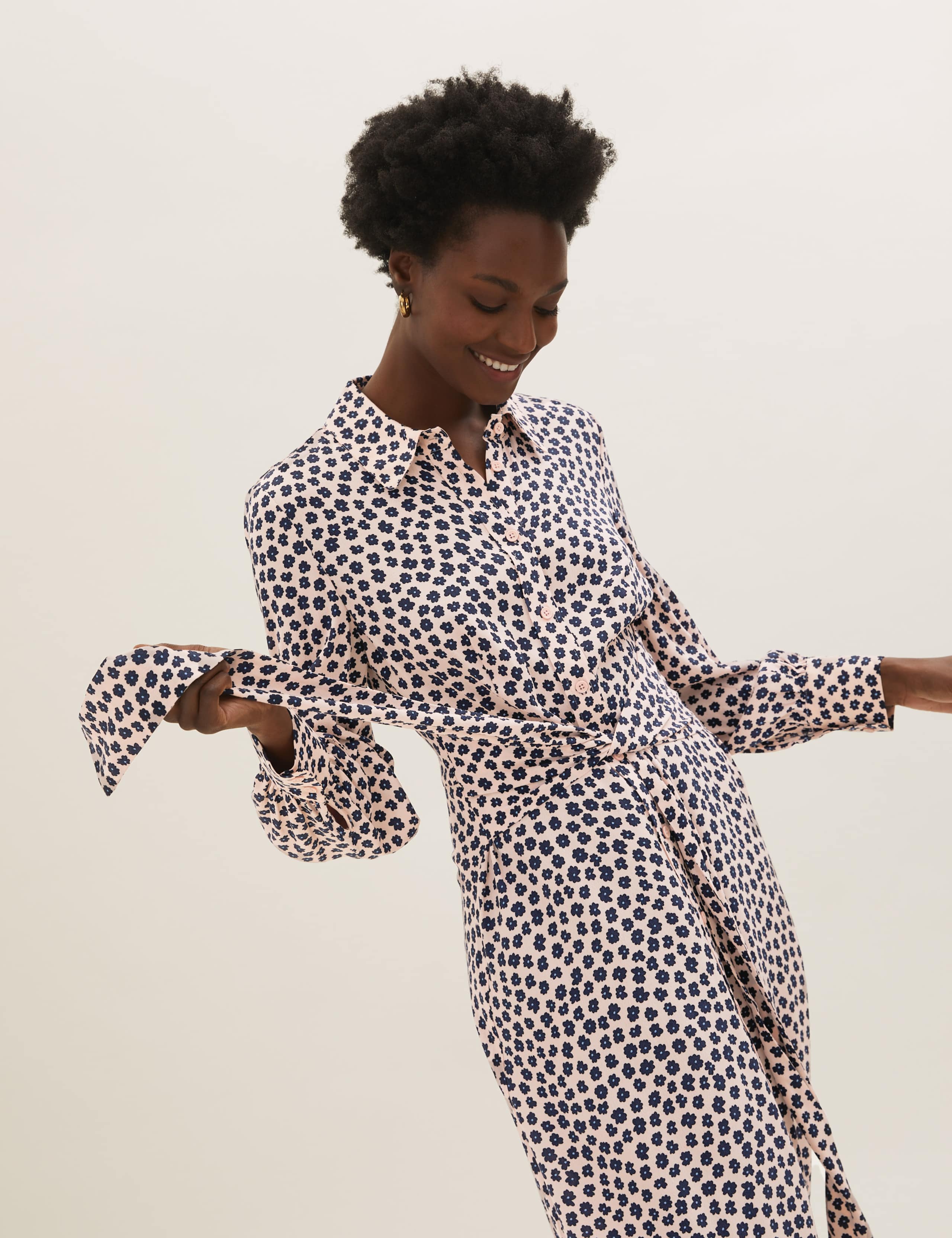 Floral Tie Front Midaxi Shirt Dress 1 of 5