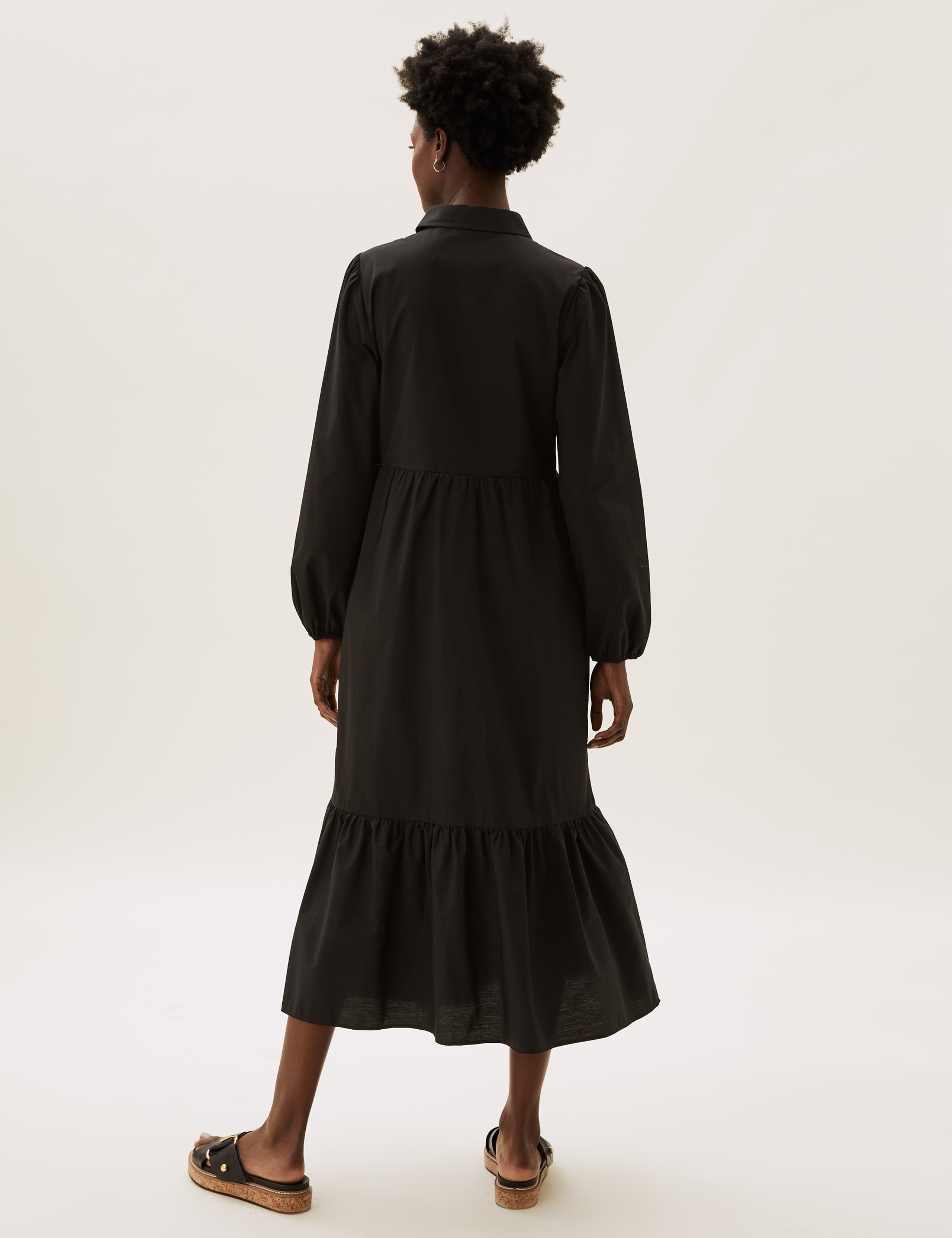 Pure Cotton Midi Tiered Shirt Dress 4 of 6