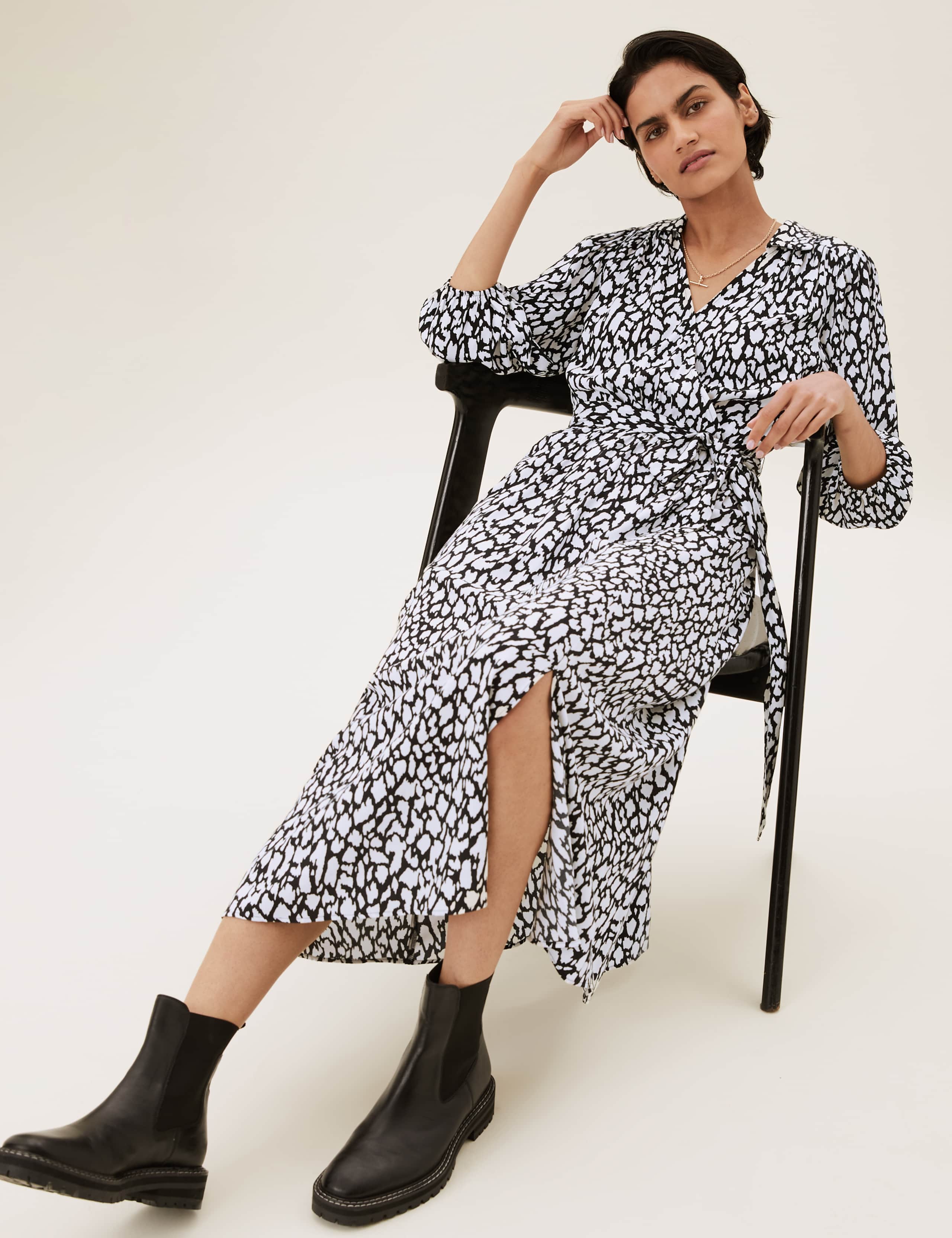 Animal Puff Sleeve Midi Wrap Dress 1 of 6