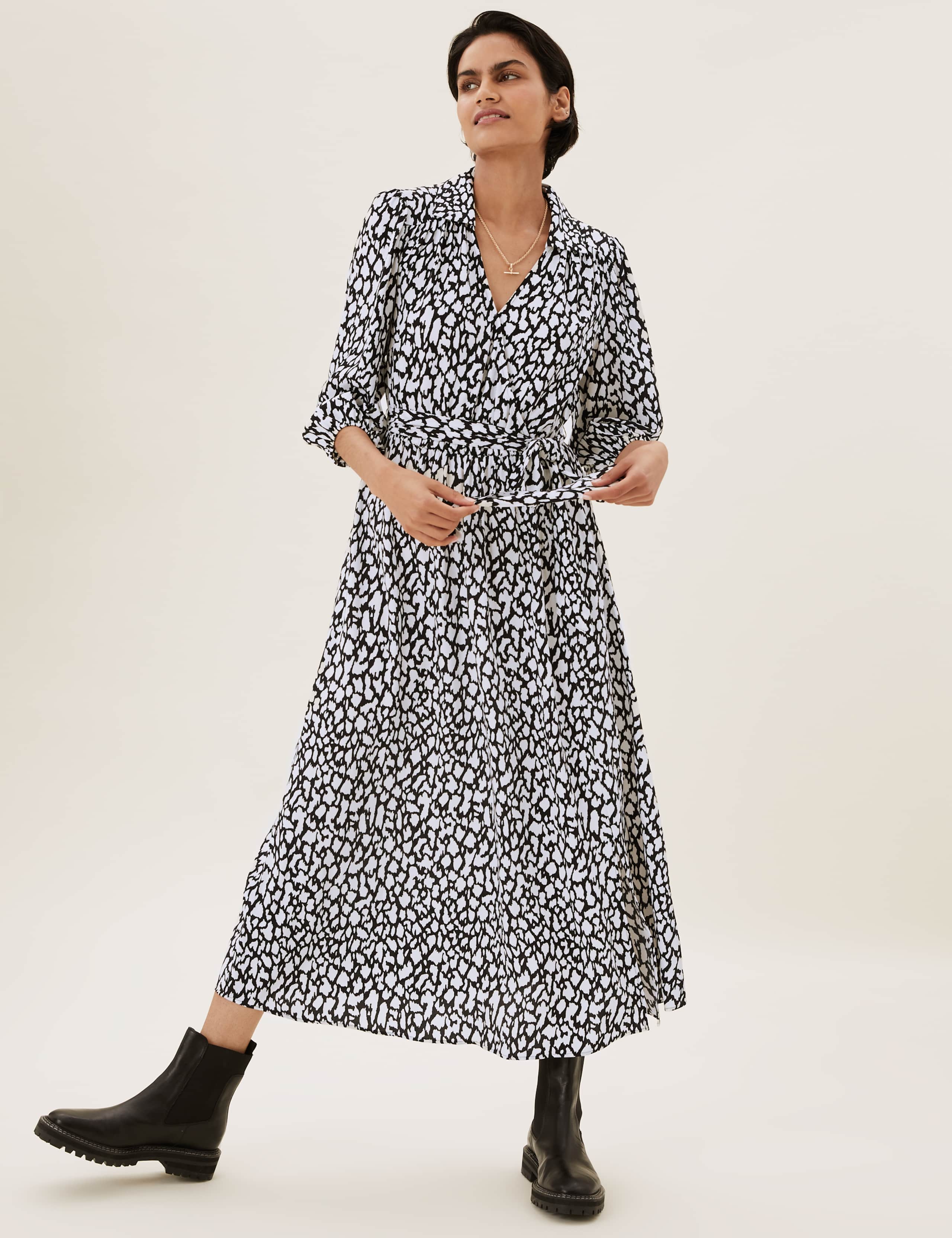 Animal Puff Sleeve Midi Wrap Dress 3 of 6