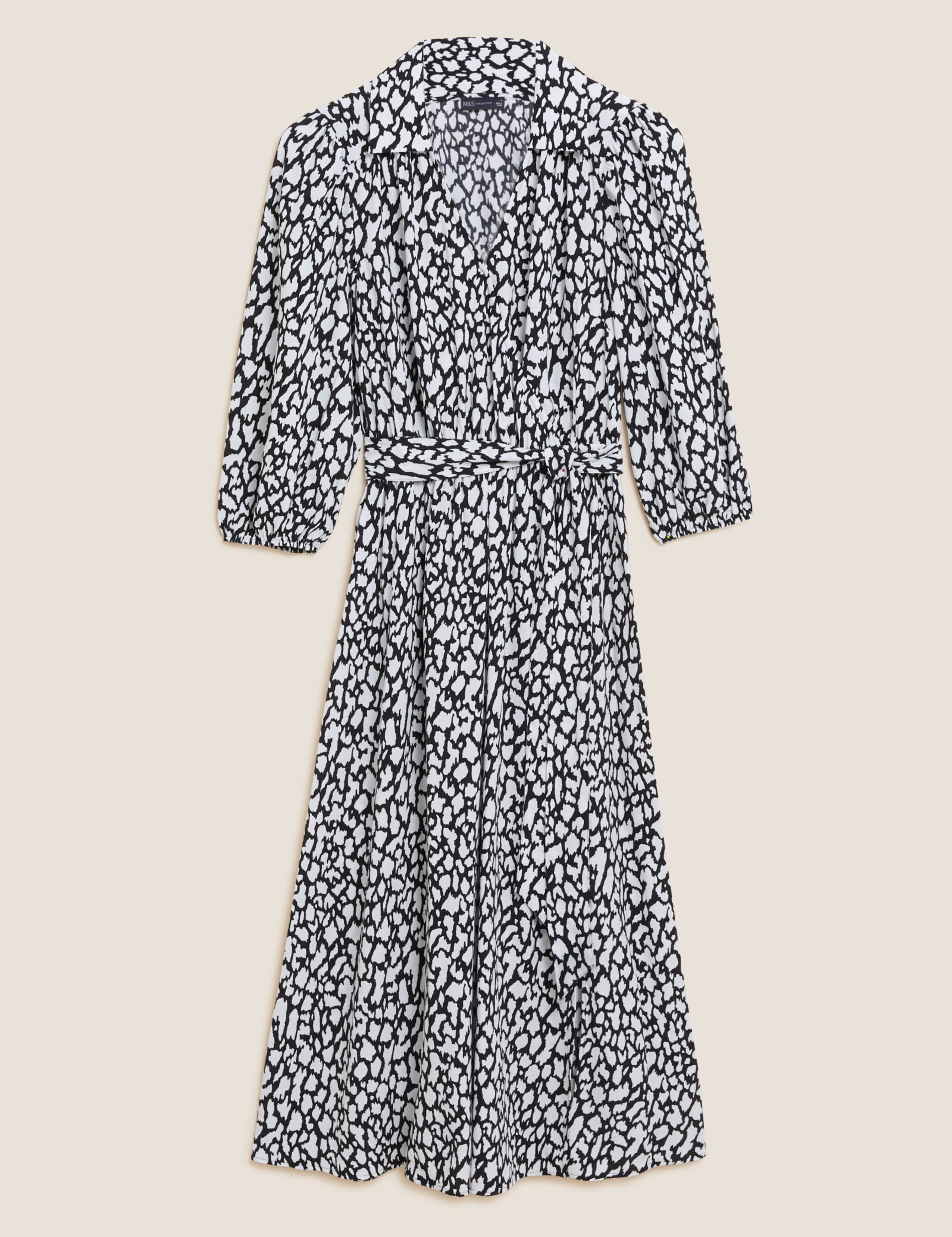 Animal Puff Sleeve Midi Wrap Dress 2 of 6