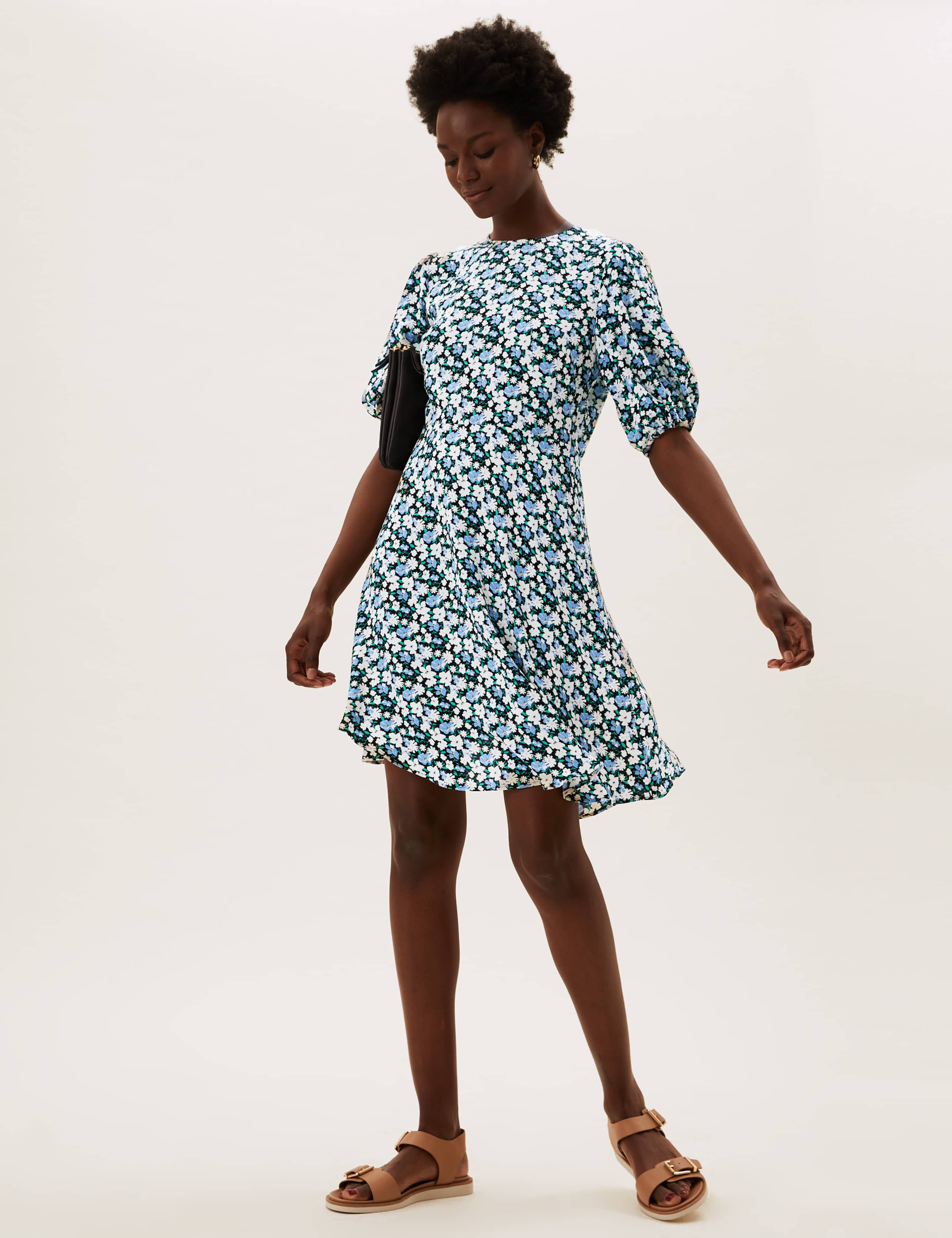 Floral Puff Sleeve Mini Tea Dress 1 of 5