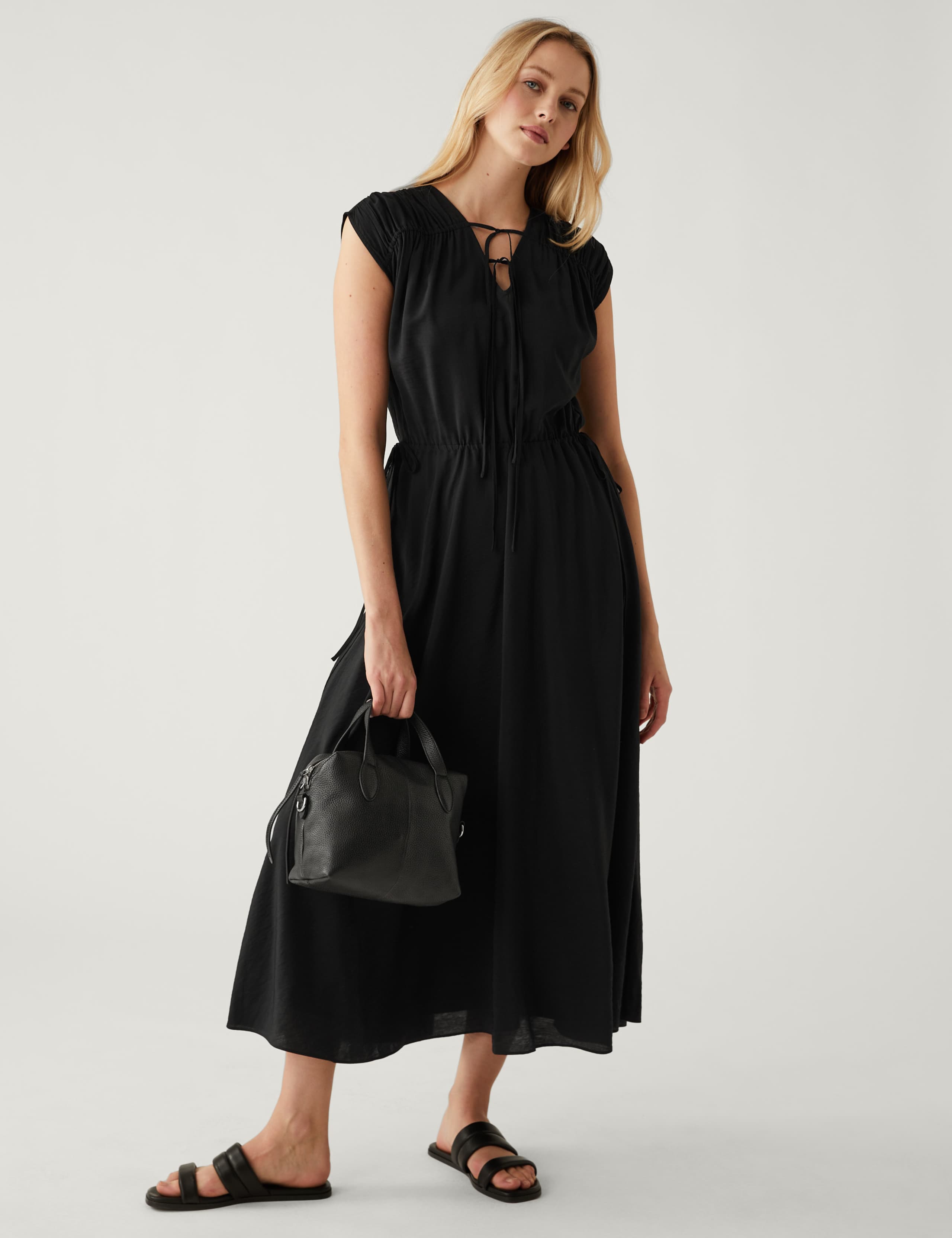 Tie Neck Midaxi Waisted Dress 4 of 6