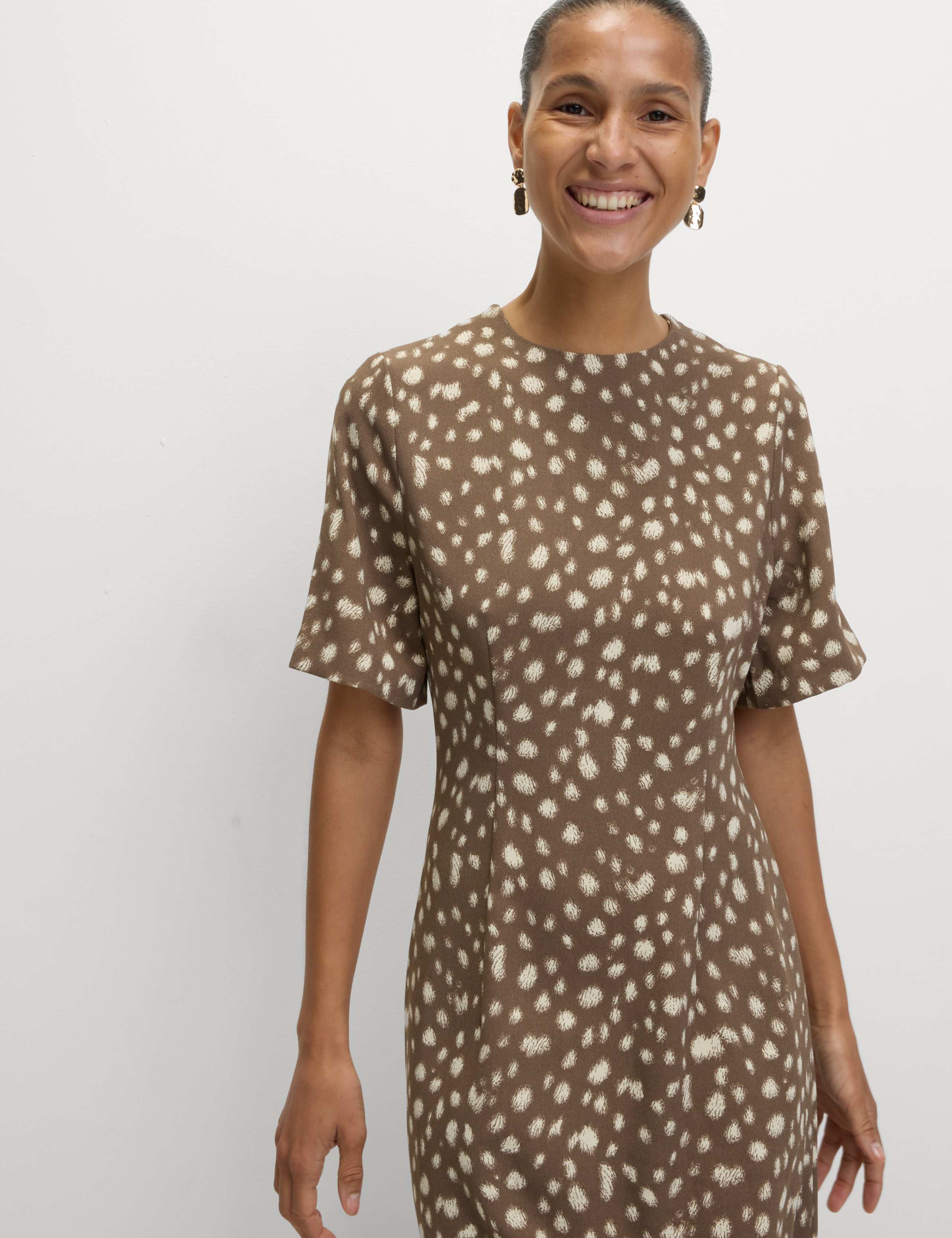 Animal Print Round Neck Mini Shift Dress 6 of 6