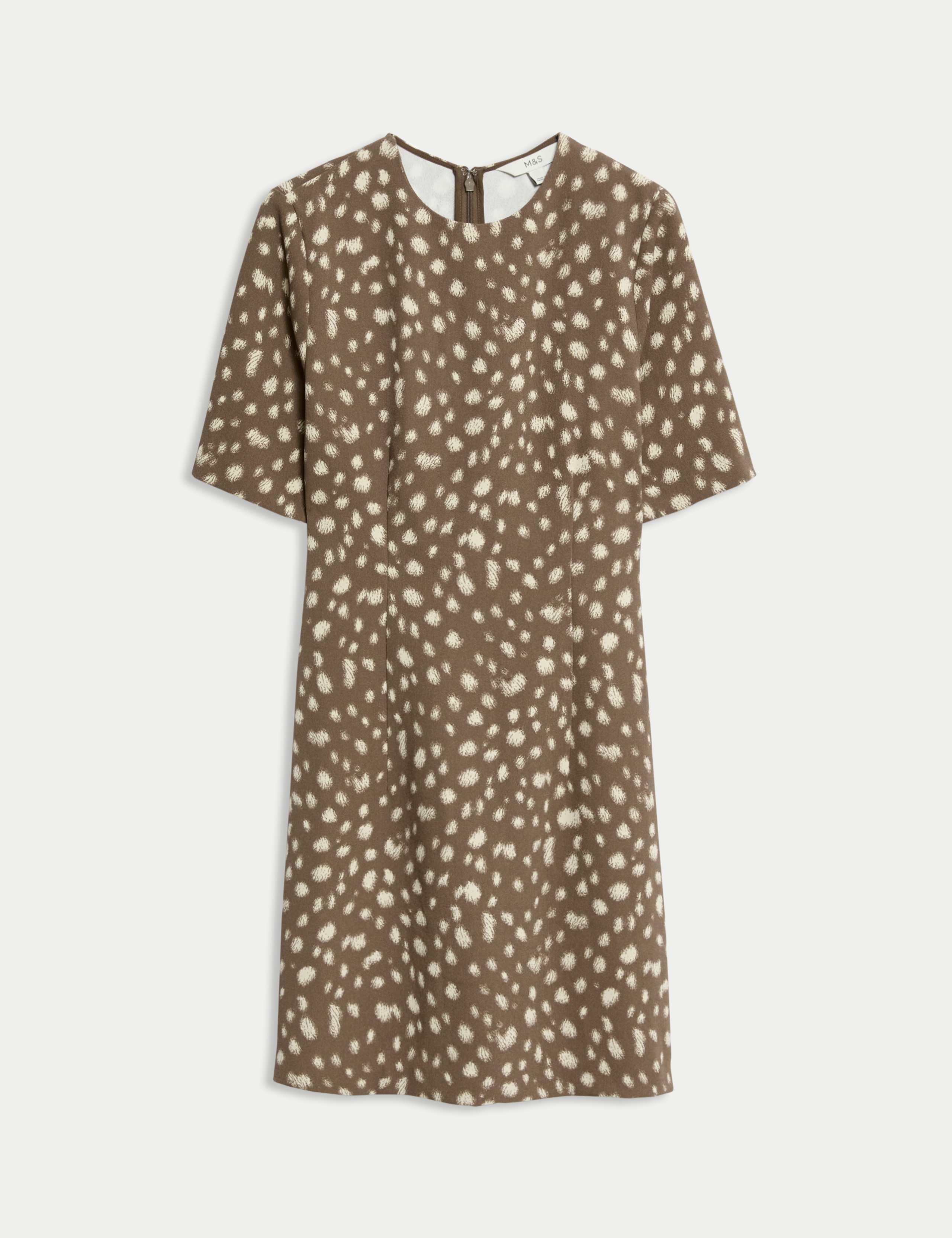 Animal Print Round Neck Mini Shift Dress 2 of 6