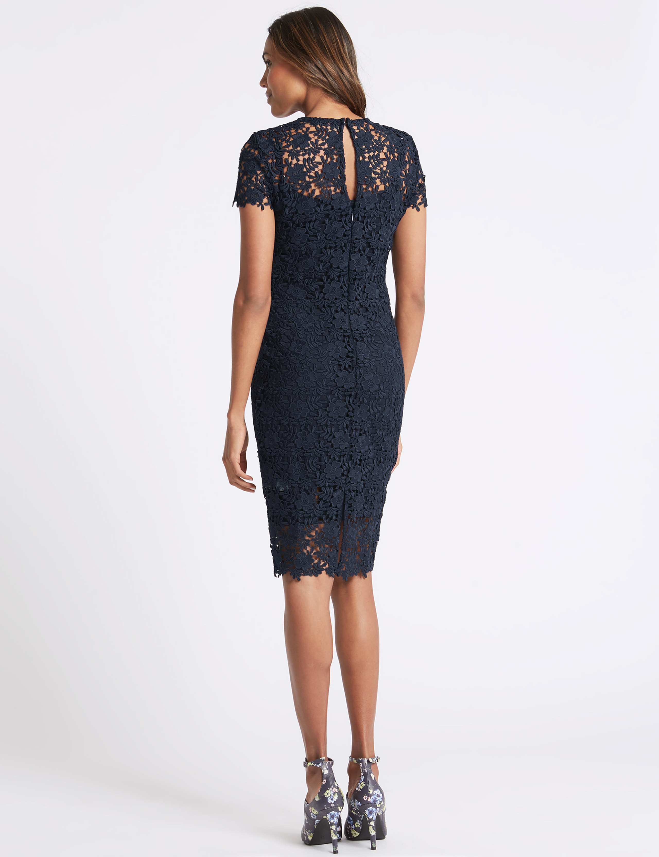 Lace Sheath Short Sleeve Bodycon Midi Dress 6 of 6