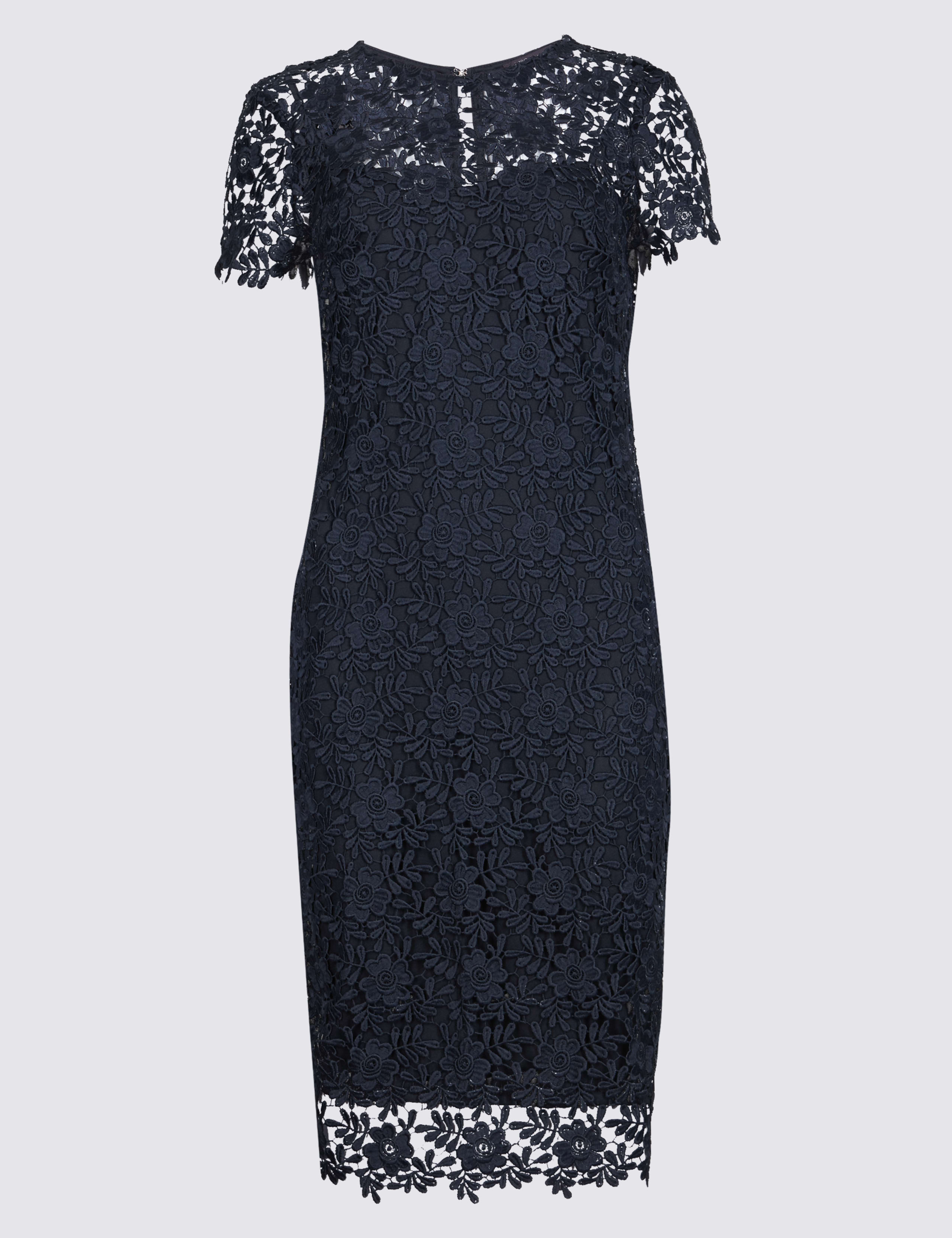 Lace Sheath Short Sleeve Bodycon Midi Dress 2 of 6
