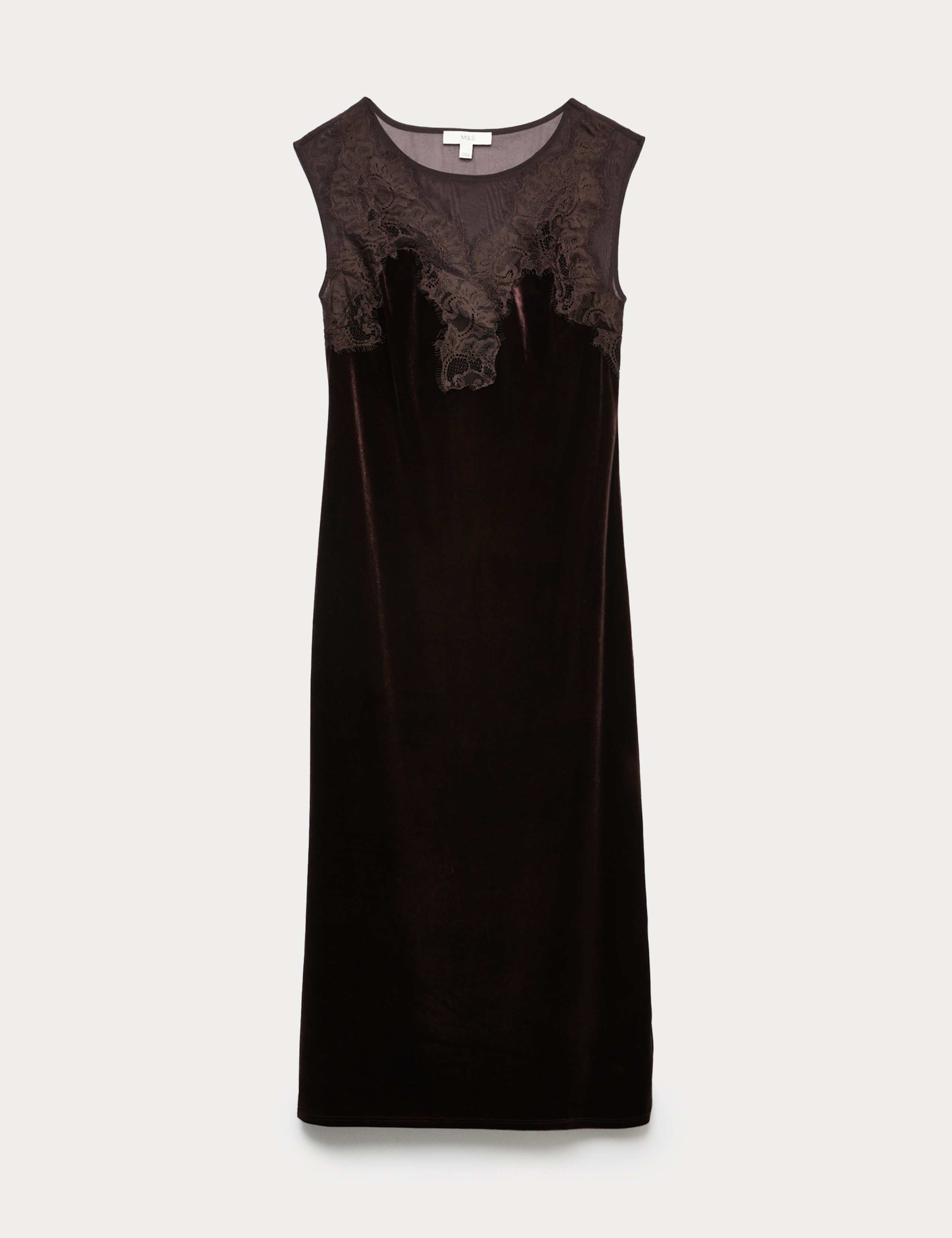 Velvet Sheer Lace Midaxi Column Dress 2 of 6