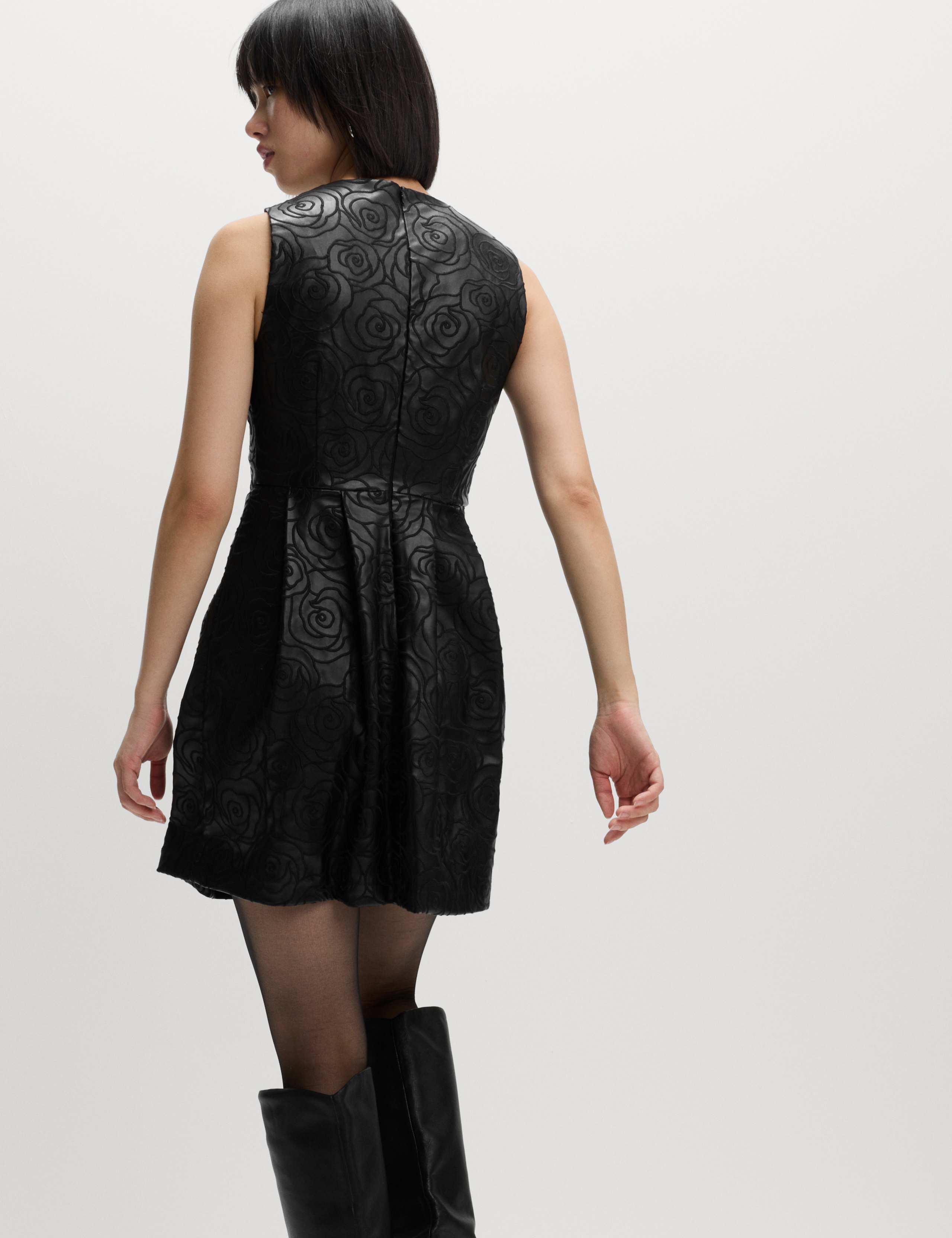 Faux Leather Embossed Crew Neck Mini Smock Dress 5 of 5