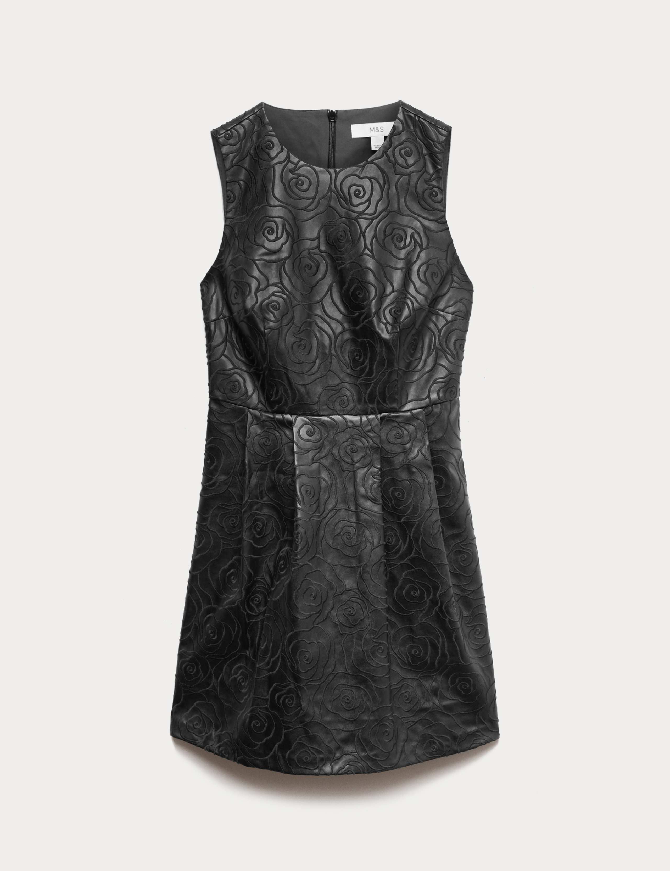 Faux Leather Embossed Crew Neck Mini Smock Dress 2 of 5
