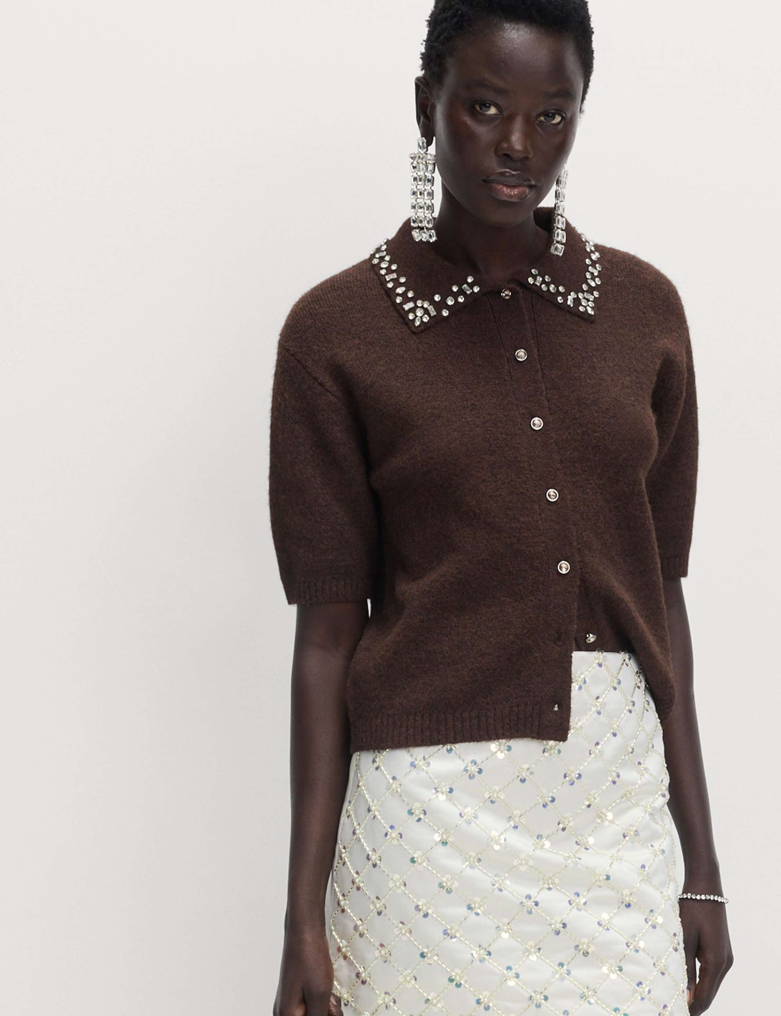 Satin Embellished Mini A-Line Skirt 3 of 5