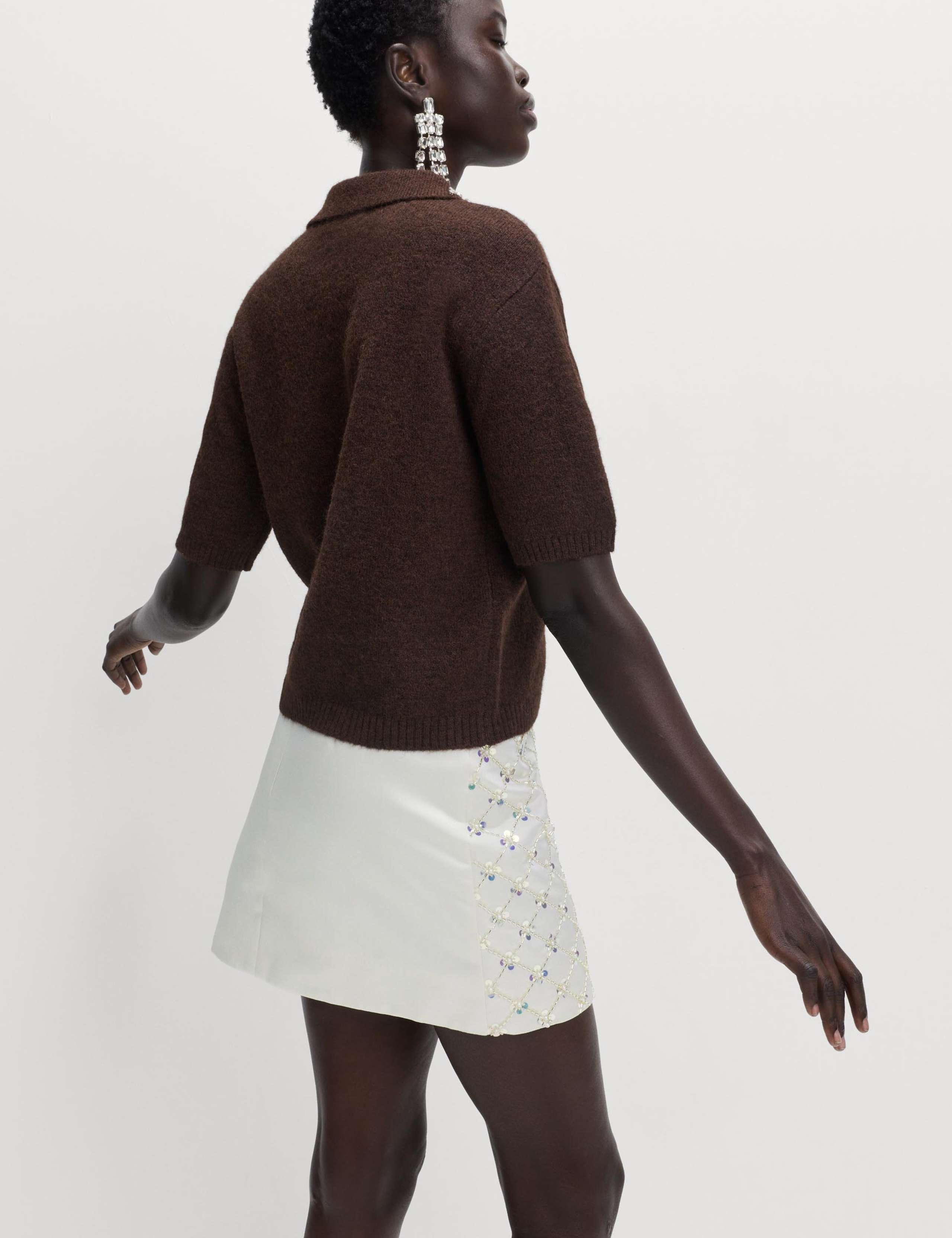 Satin Embellished Mini A-Line Skirt 4 of 5