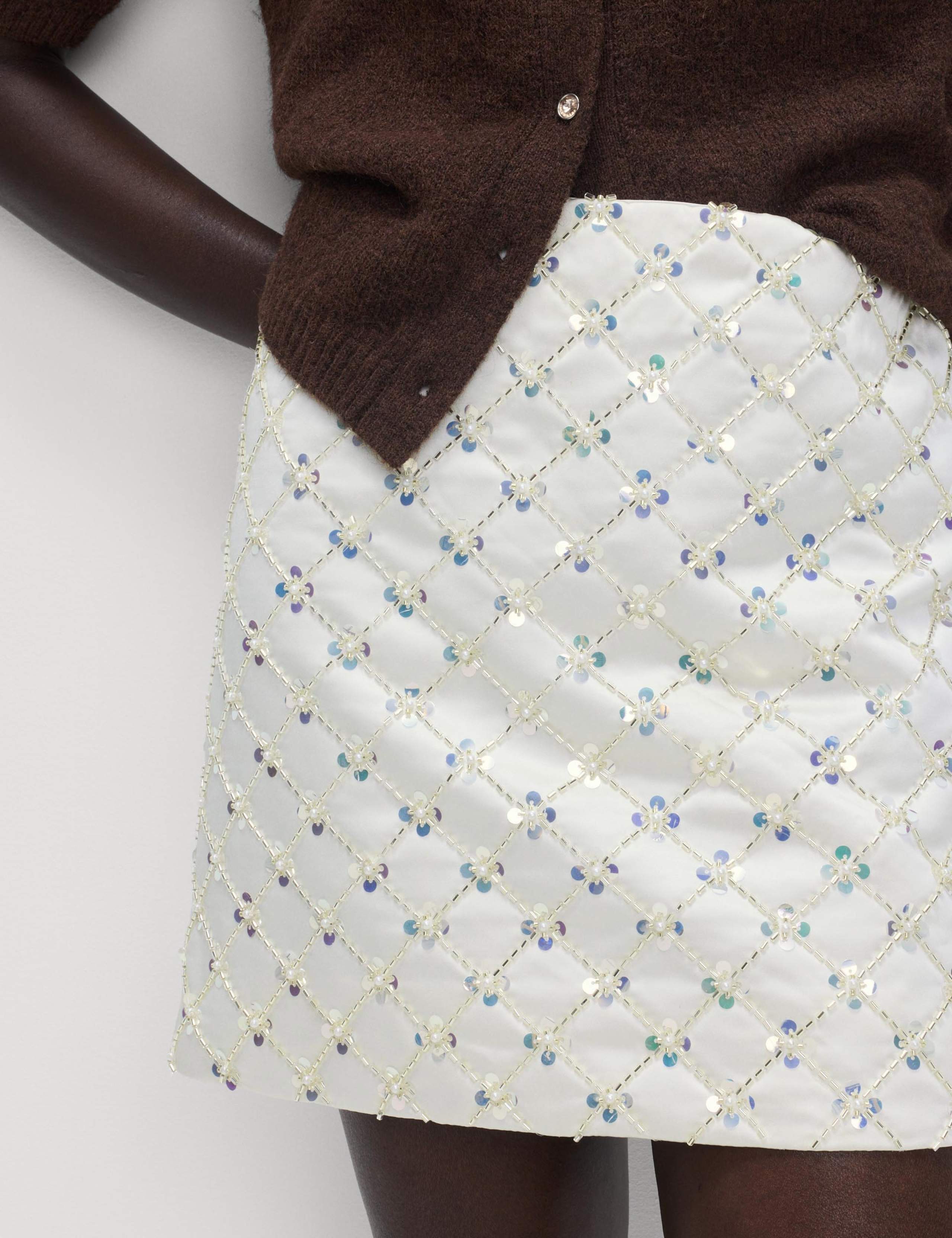 Satin Embellished Mini A-Line Skirt 5 of 5