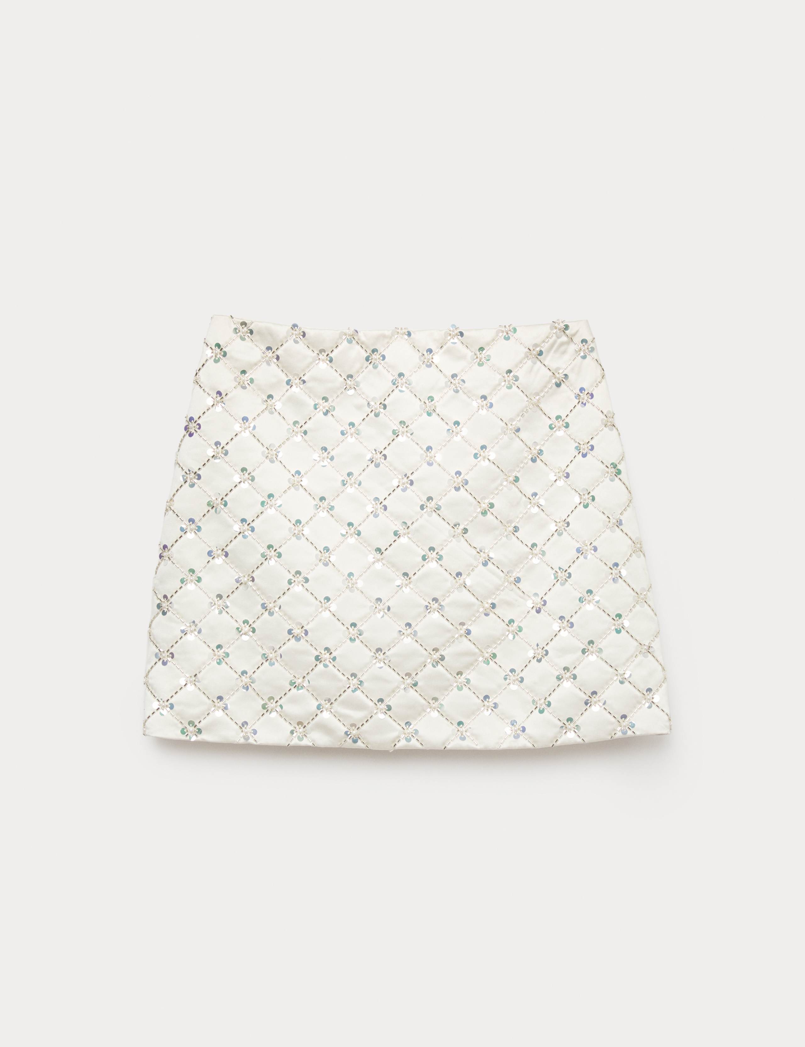 Satin Embellished Mini A-Line Skirt 2 of 5